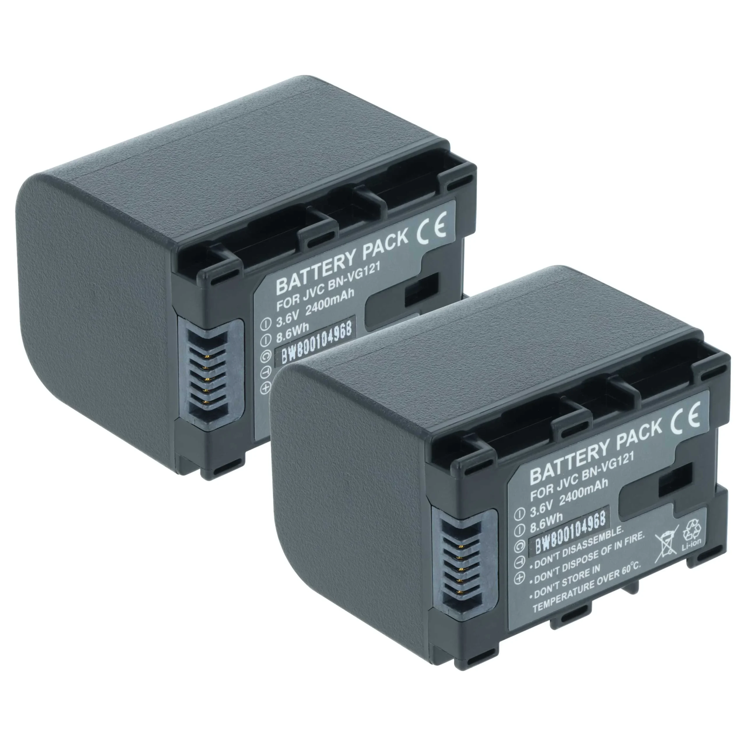2x Batteries remplace JVC BN-VG121, BN-VG121AC, BN-VG121E pour caméscope JVC- 2400mAh 3,6V Li-ion avec puce