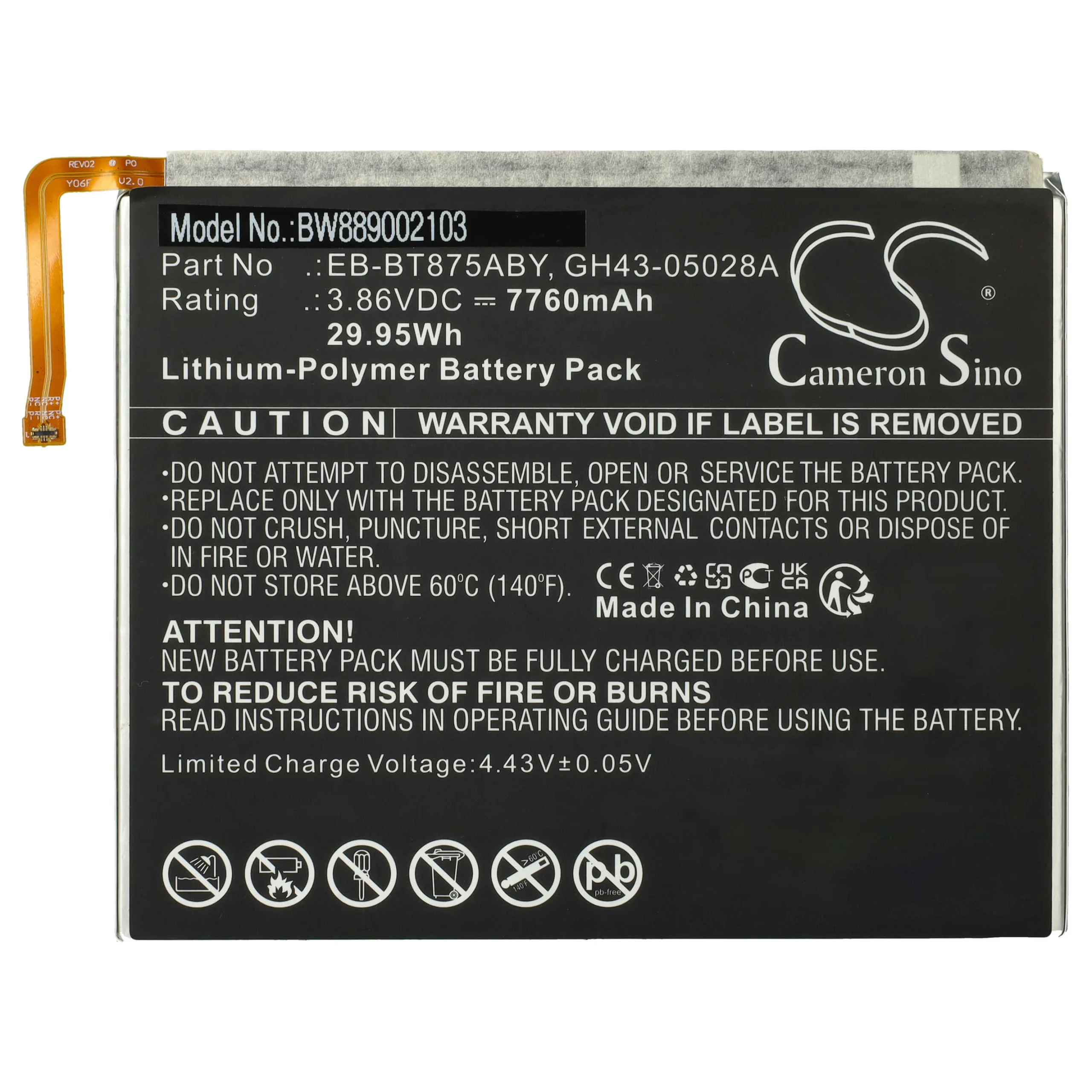 Batterie remplace Samsung GH43-05028A, EB-BT875ABY tablette - 7760mAh 3,86V Li-polymère