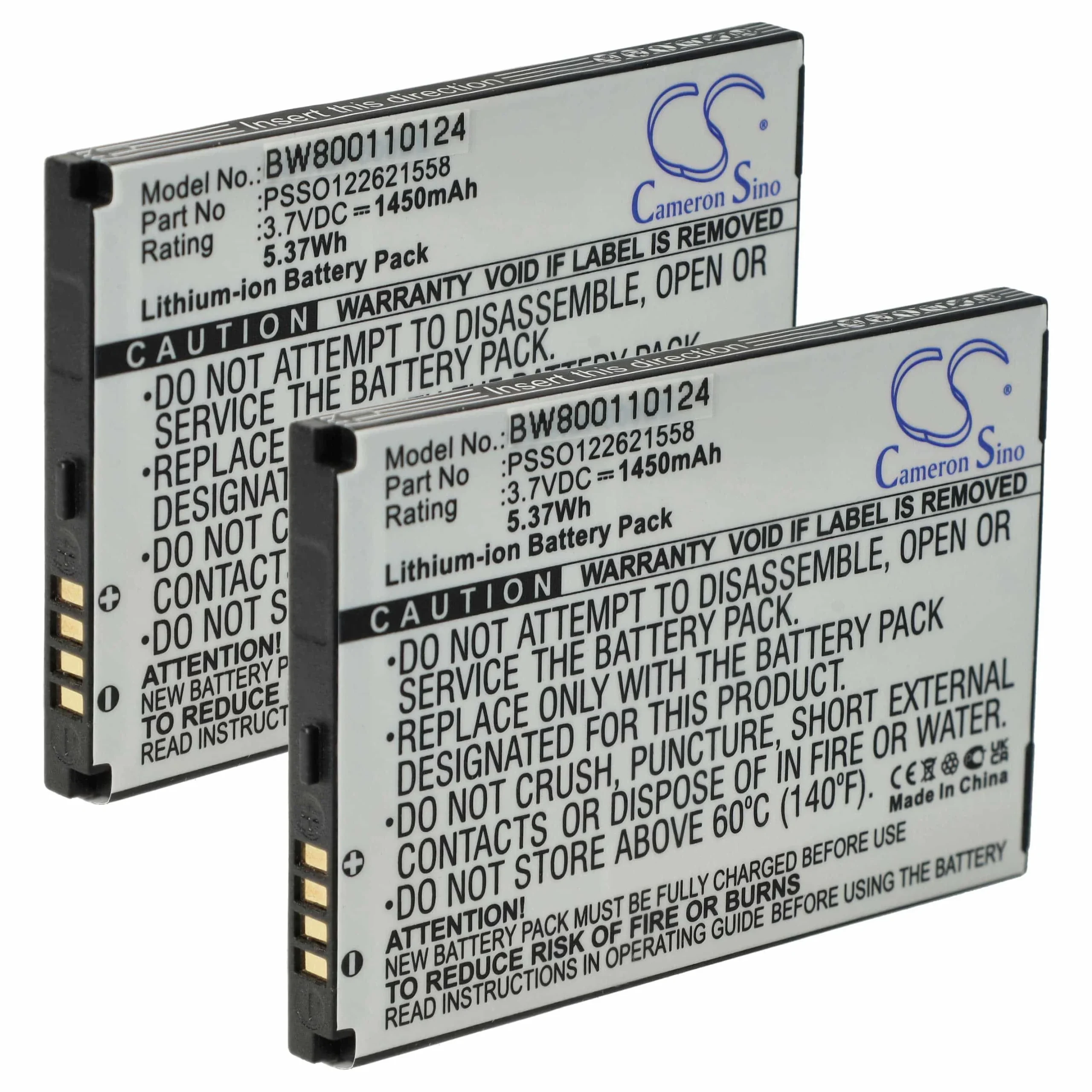 2x Batteries remplace PSSO122621558 pour scanner de code-barre Honeywell - 1450mAh 3,7V