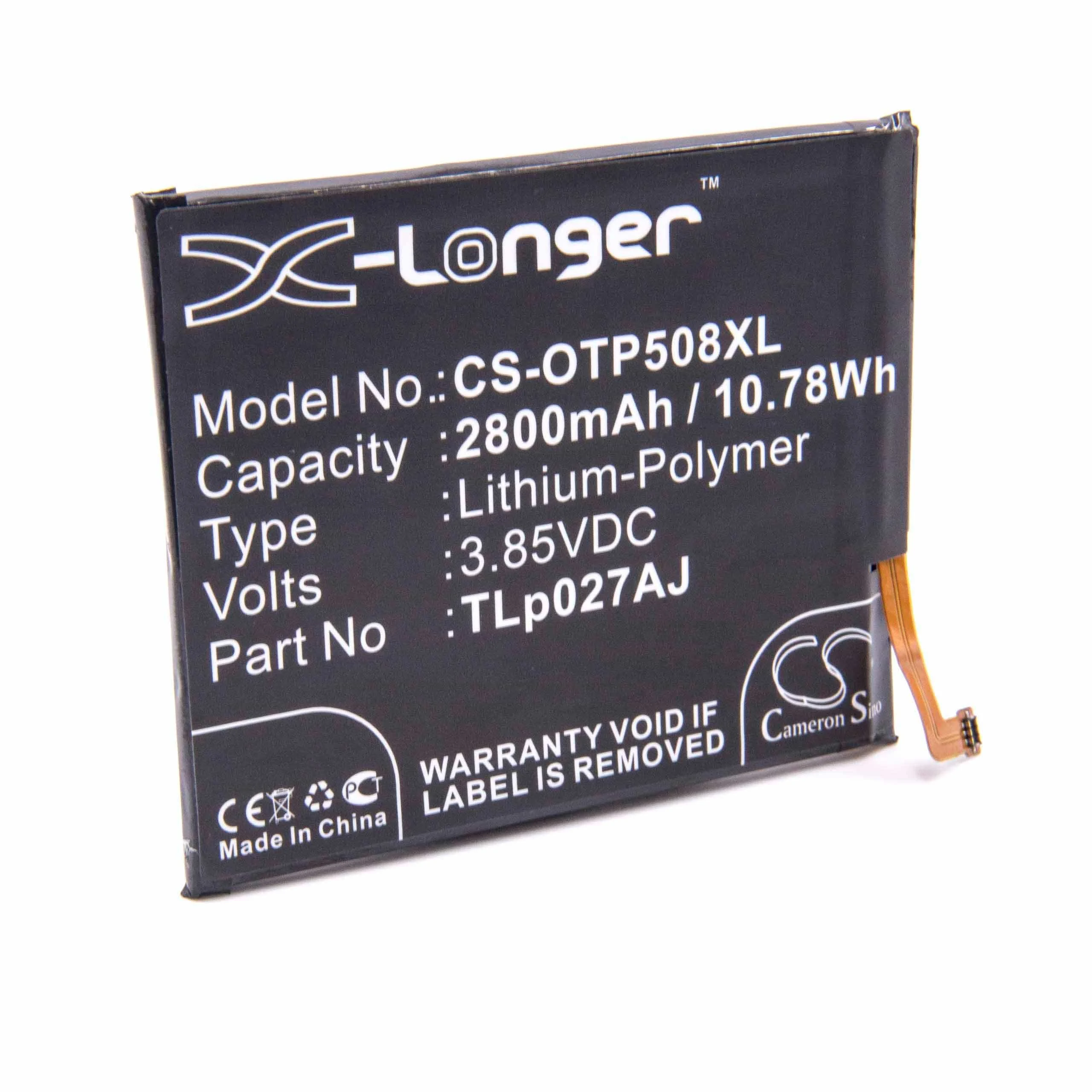 Batterie remplace Alcatel TLp027AJ téléphone portable Alcatel - 2800mAh 3,85V Li-polymère
