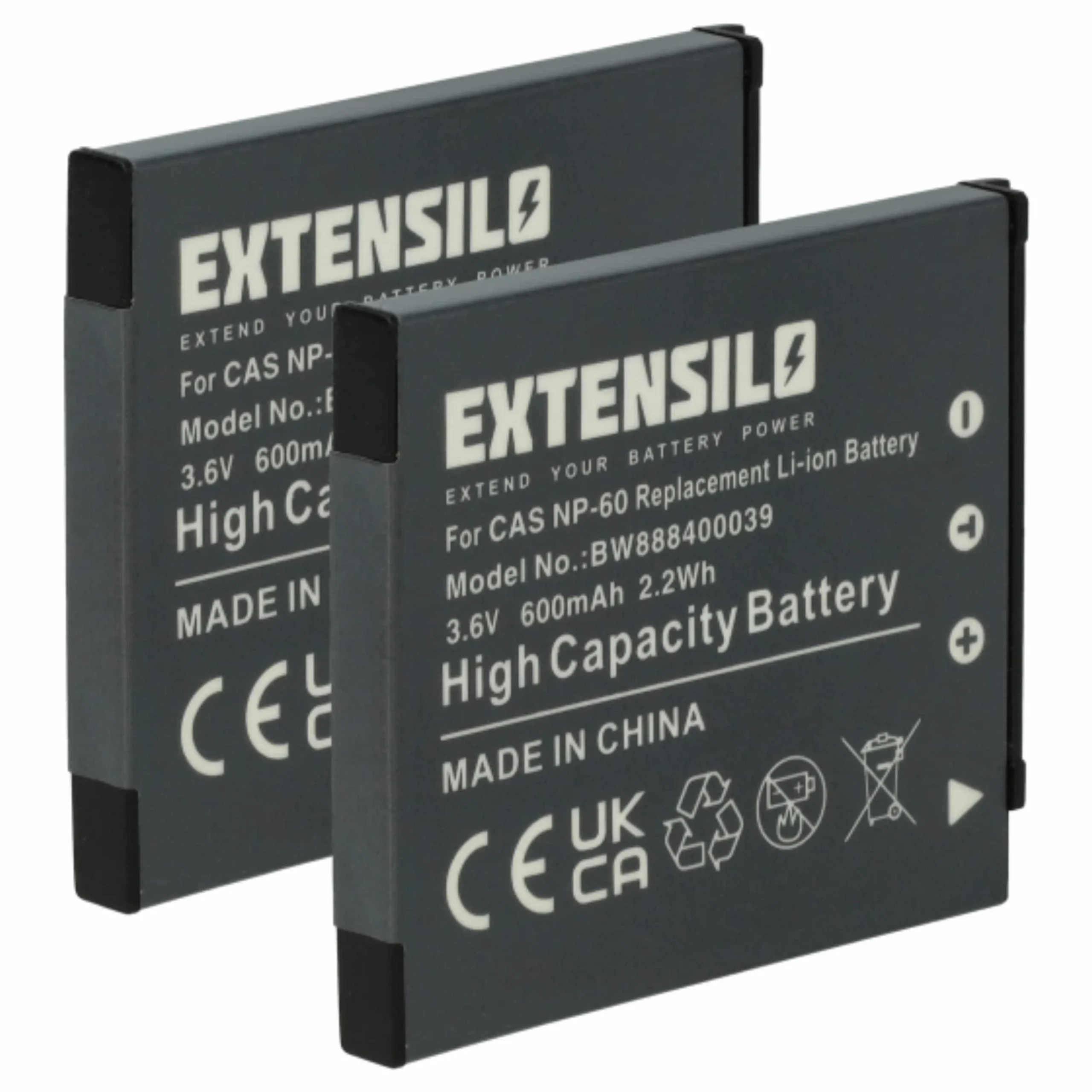 2x Batteries remplace Casio NP-60 pour appareil photo Casio- 600mAh 3,7V Li-ion