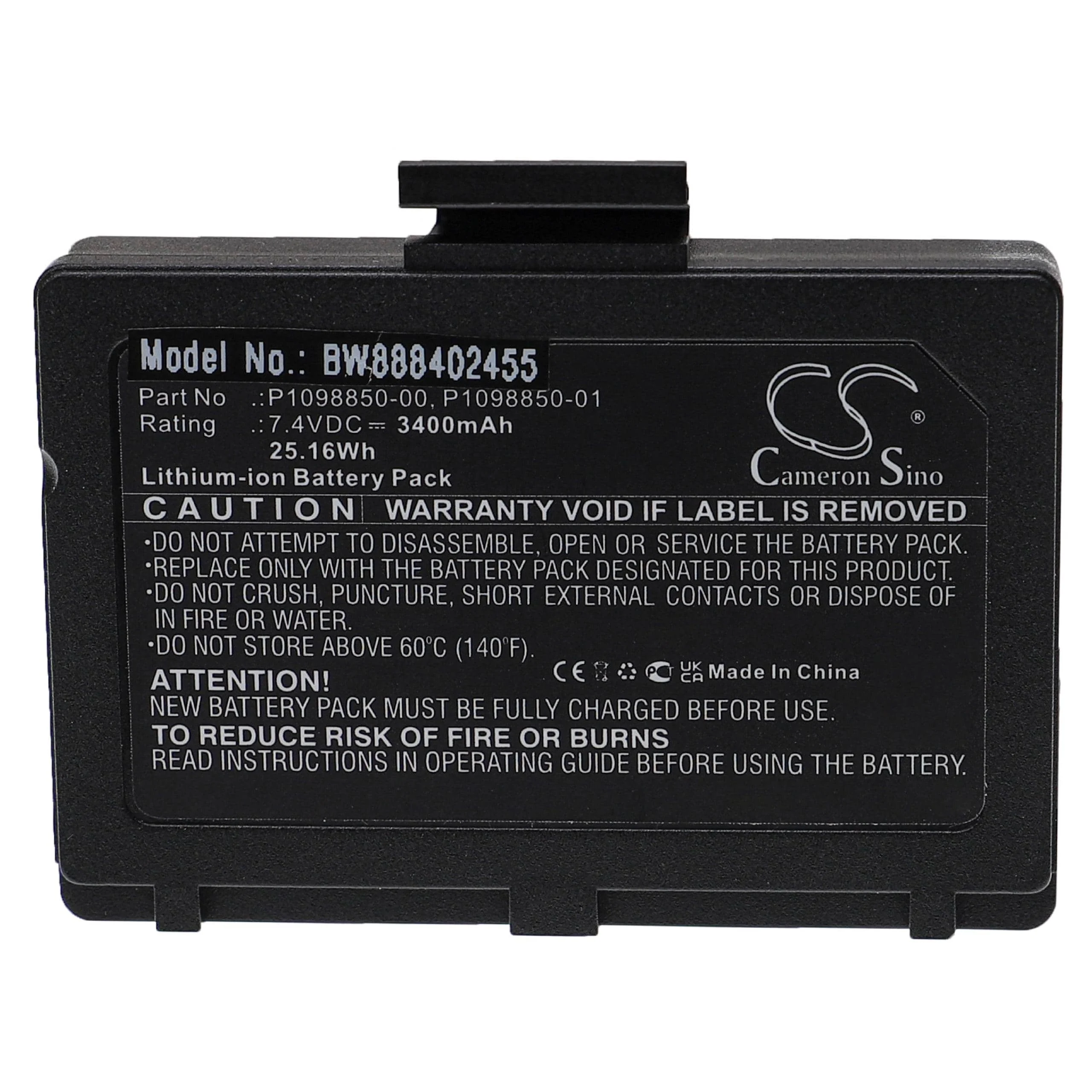 Batterie remplace Zebra P1098850-01, P1098850-002, P1098850-00 pour imprimante Zebra - 3400mAh 7,4V Li-ion