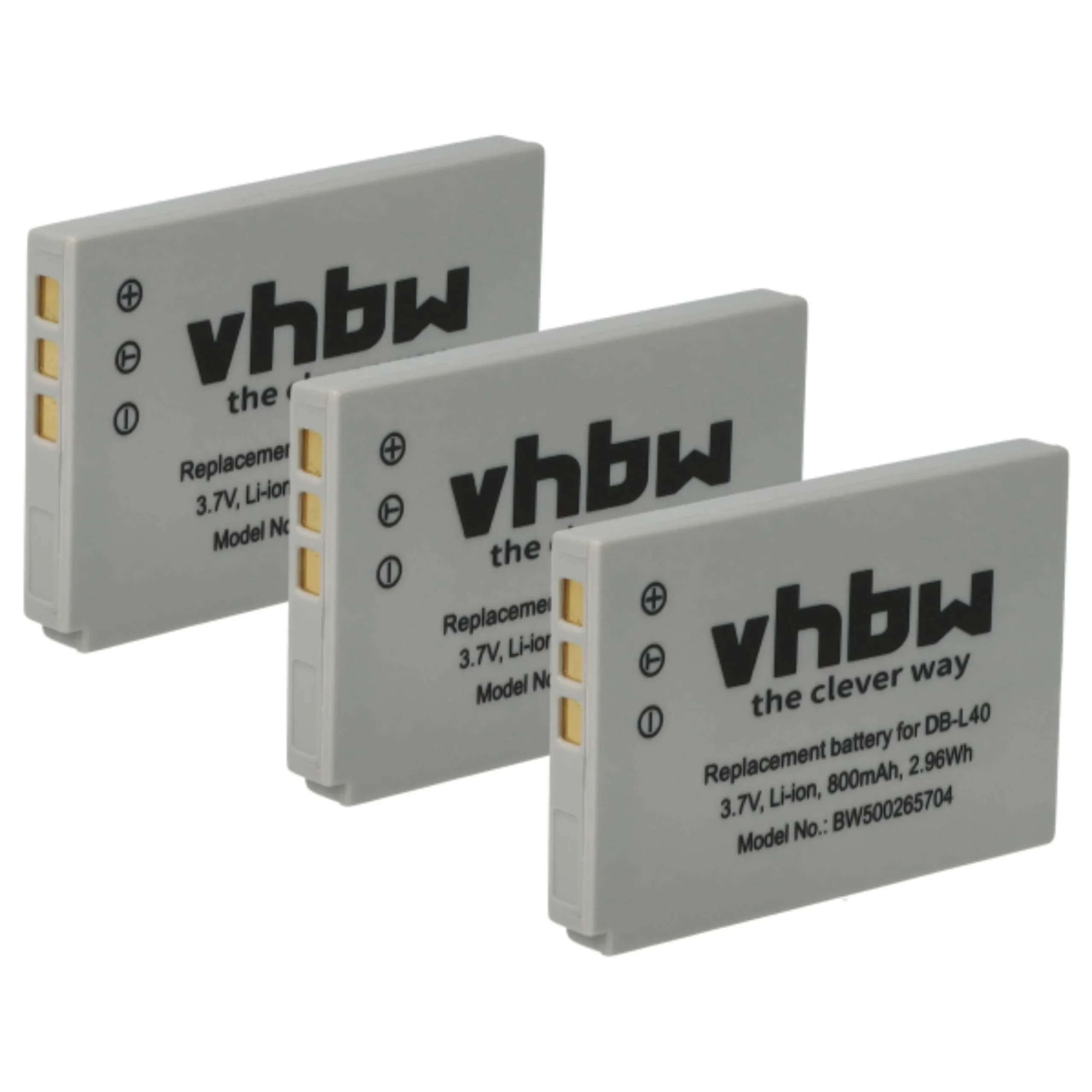 3x Batteries remplace Sanyo DB-L40AU, DB-L40 pour caméscope Sanyo- 800mAh 3,7V Li-ion