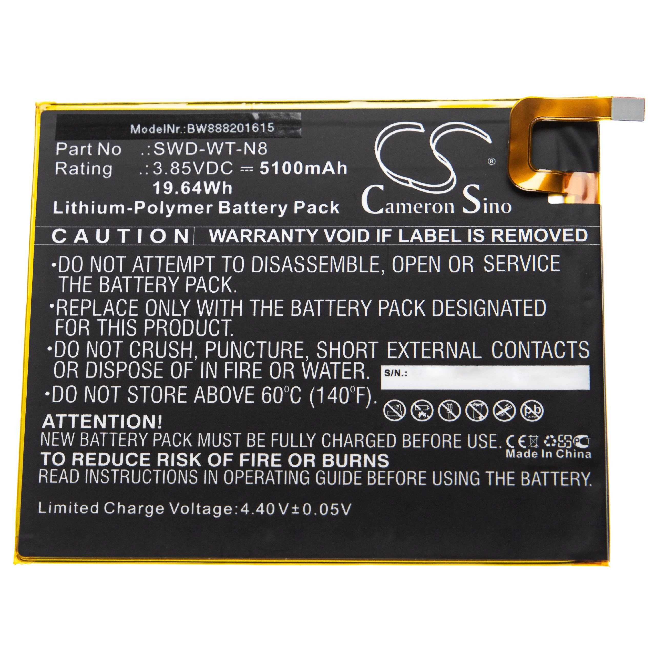 Batterie remplace Samsung SWD-WT-N8 tablette - 5100mAh 3,85V Li-polymère
