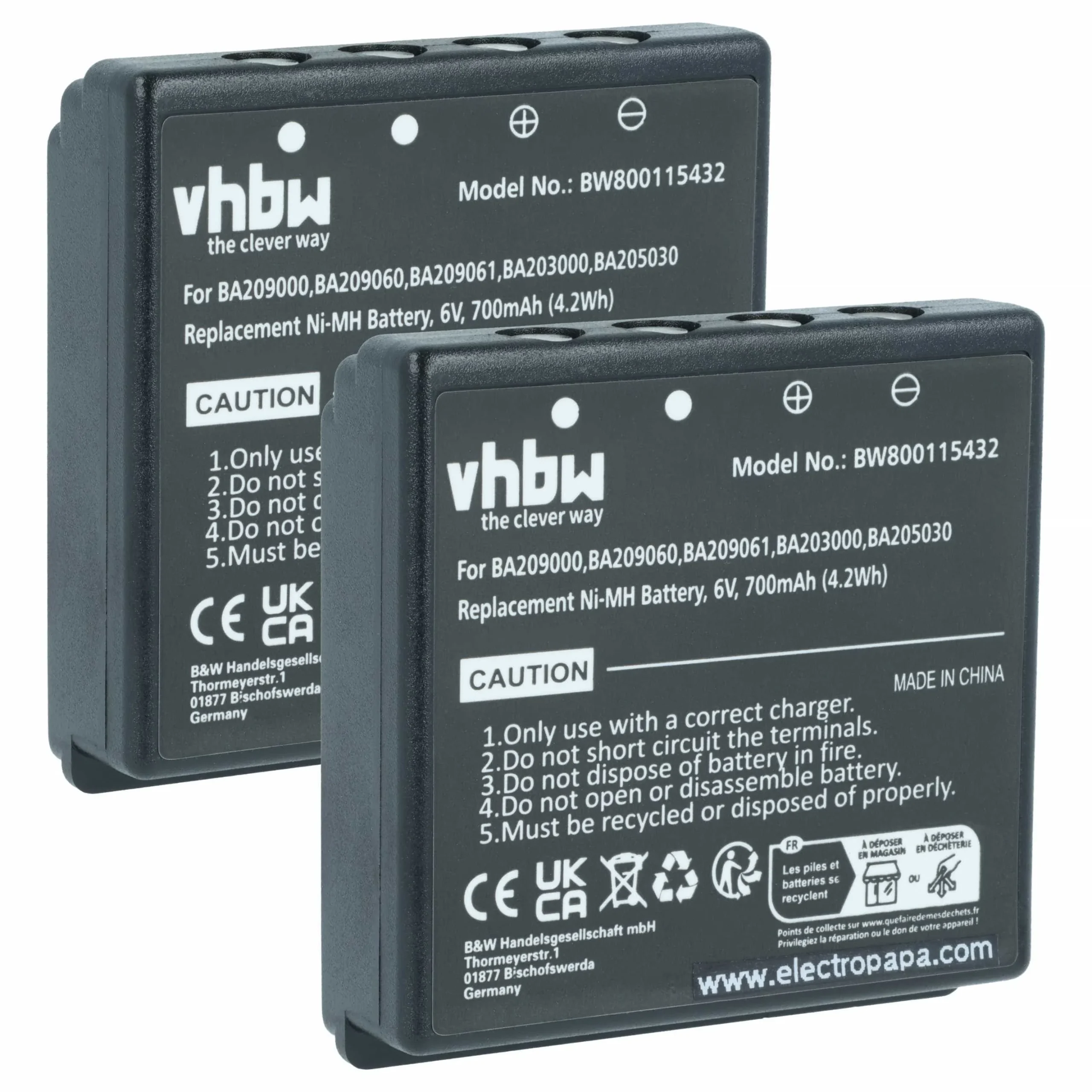 Batterie (2 pièces) remplace HBC BA206000, BA209000, BA203000, BA205030, 005-01-00615 - 700mAh 6V NiMH