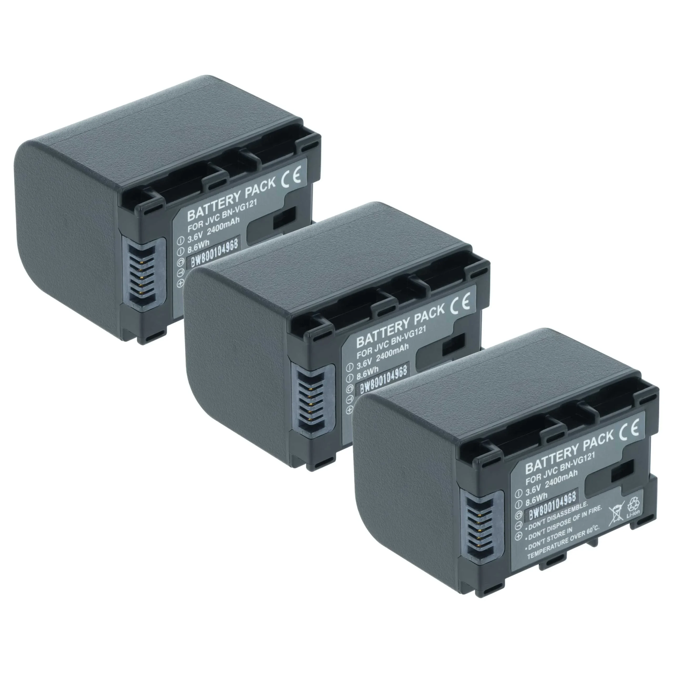 3x Batteries remplace JVC BN-VG121, BN-VG121AC, BN-VG121E pour caméscope JVC- 2400mAh 3,6V Li-ion avec puce