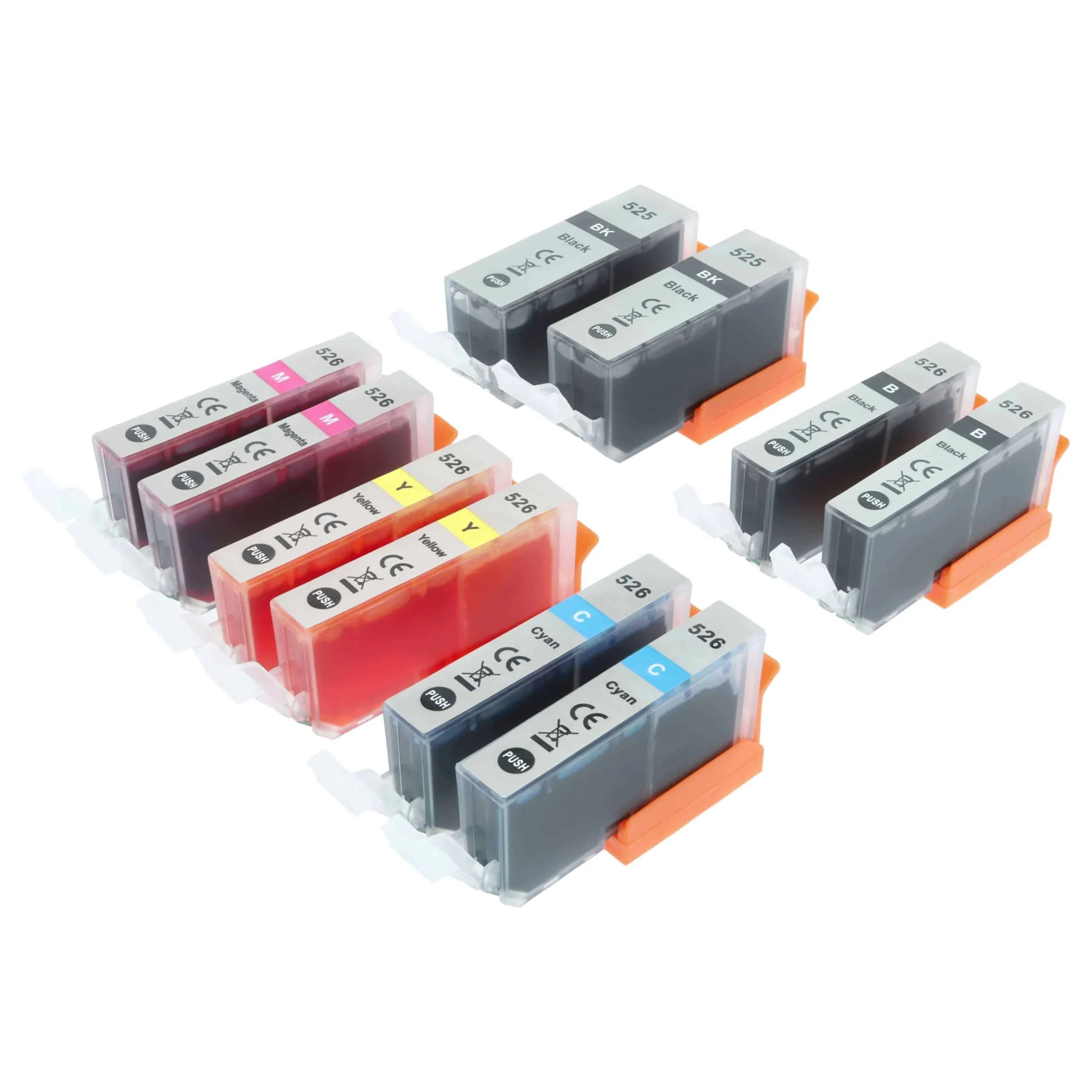 10x Cartouches remplace Canon CLI-526GY, CLI-526M, CLI-526BK, CLI-526C pour imprimante - multicouleurs