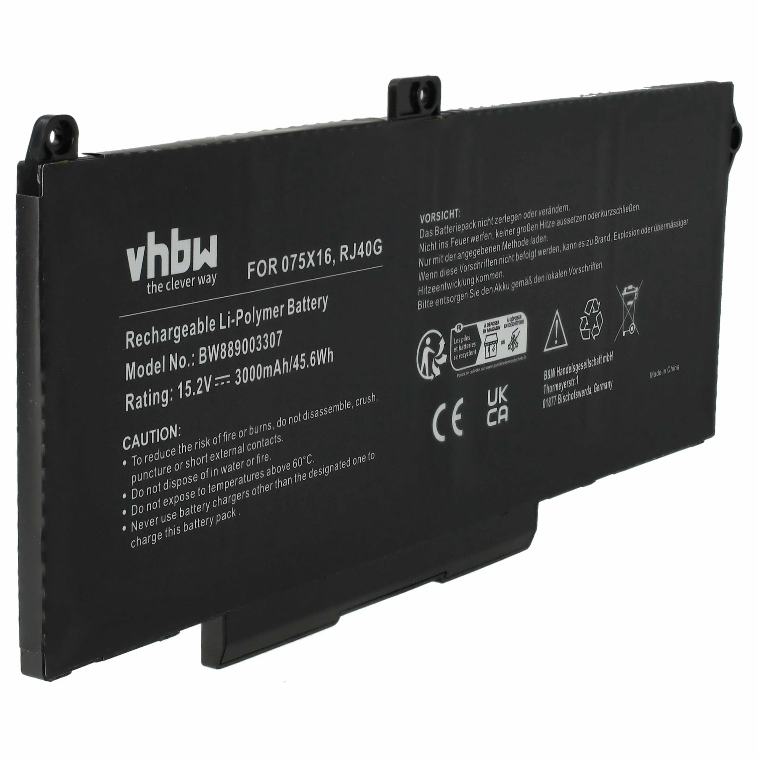 Batterie remplace Dell RJ40G, 075X16 pour ordinateur portable Dell- 3000mAh 15,2V Li-ion