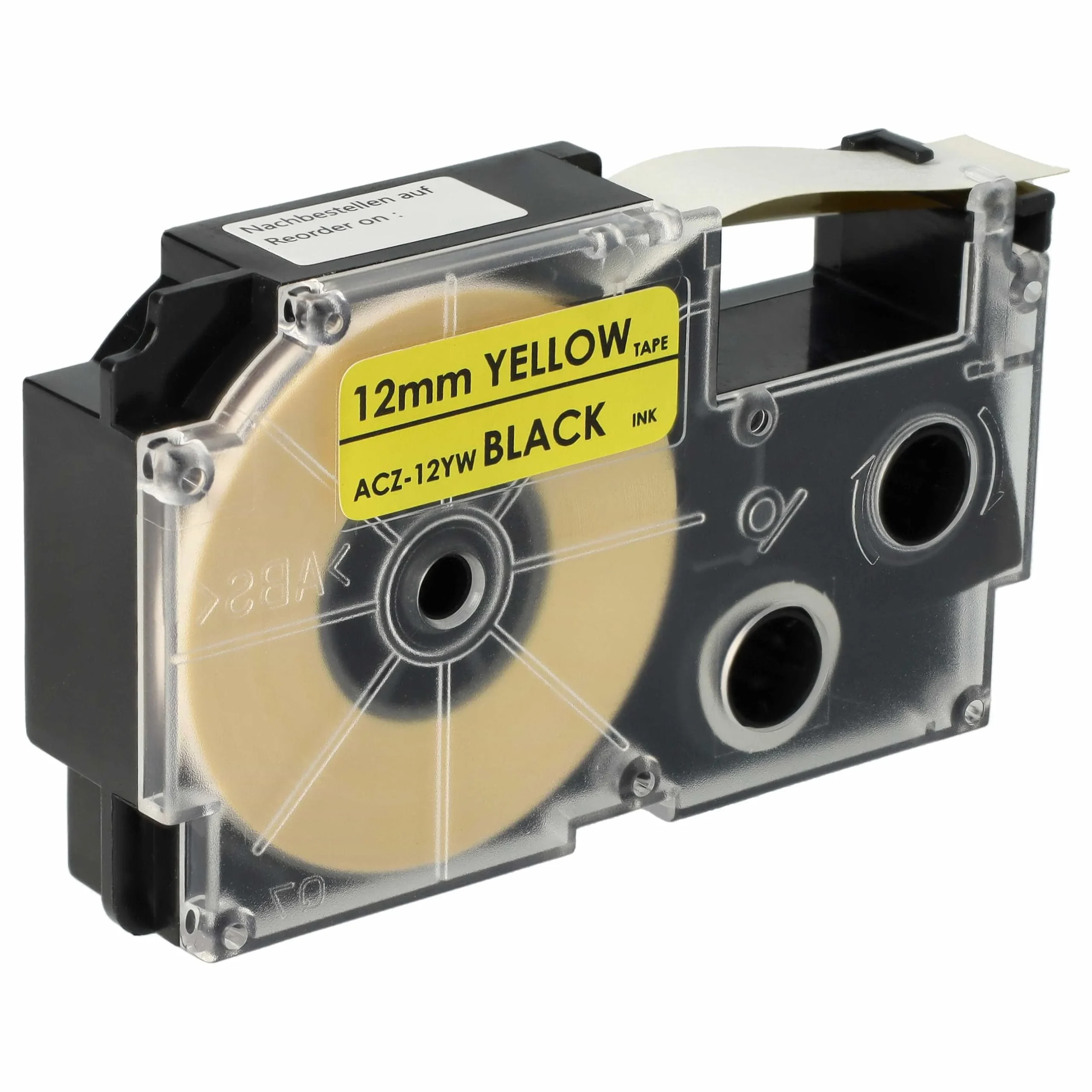 Cassette à ruban remplace Casio XR-12YW1, XR-12YW - 12mm lettrage Noir ruban Jaune, plastique
