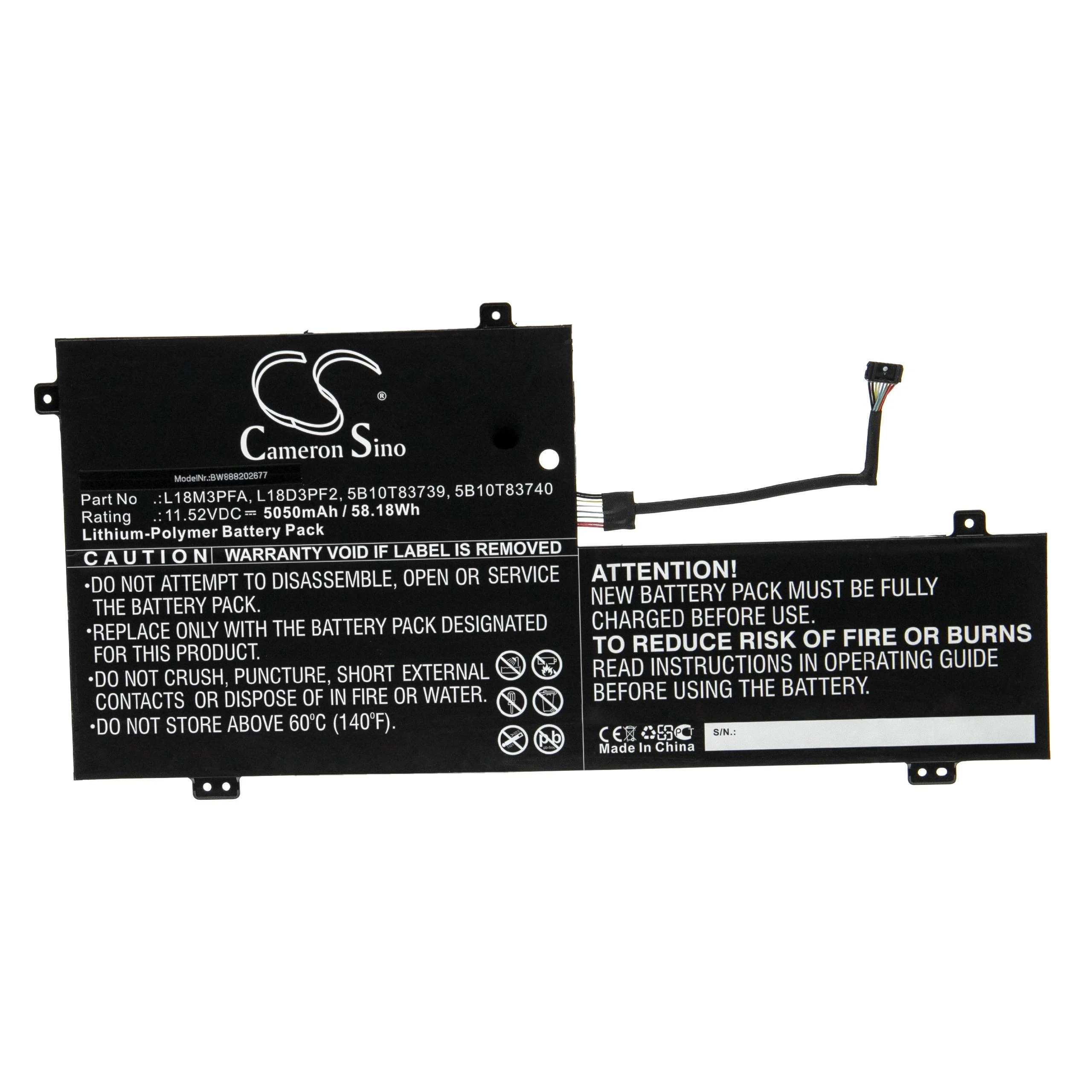Batterie remplace Lenovo 5B10T83740, 5B10T83739 pour ordinateur portable Lenovo- 5050mAh 11,52V Li-polymère