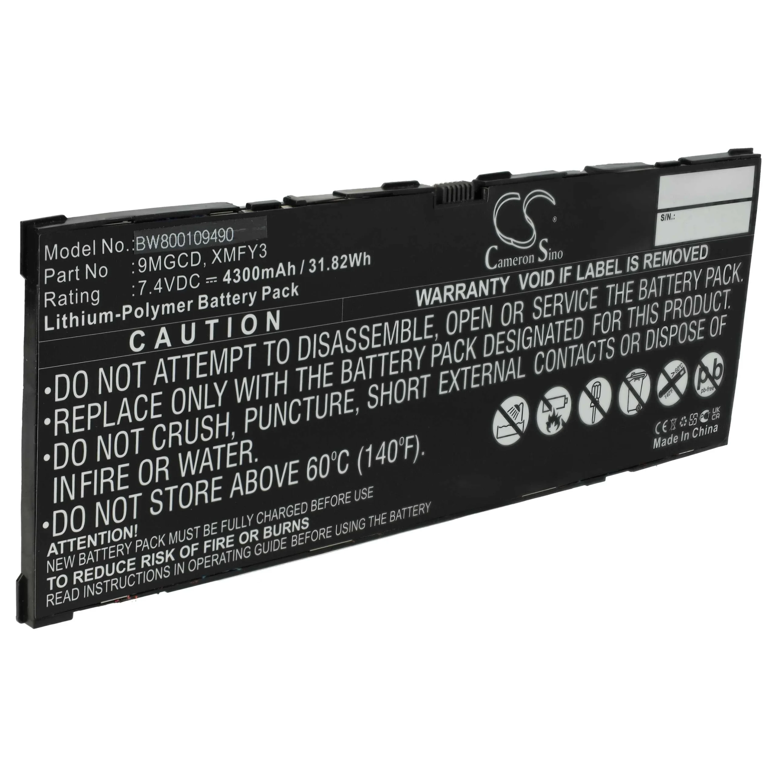 Batterie remplace Dell 312-1453, 0xmfy3, 0T8NH4, 9MGCD pour ordinateur portable Dell- 4300mAh 7,4V Li-polymère