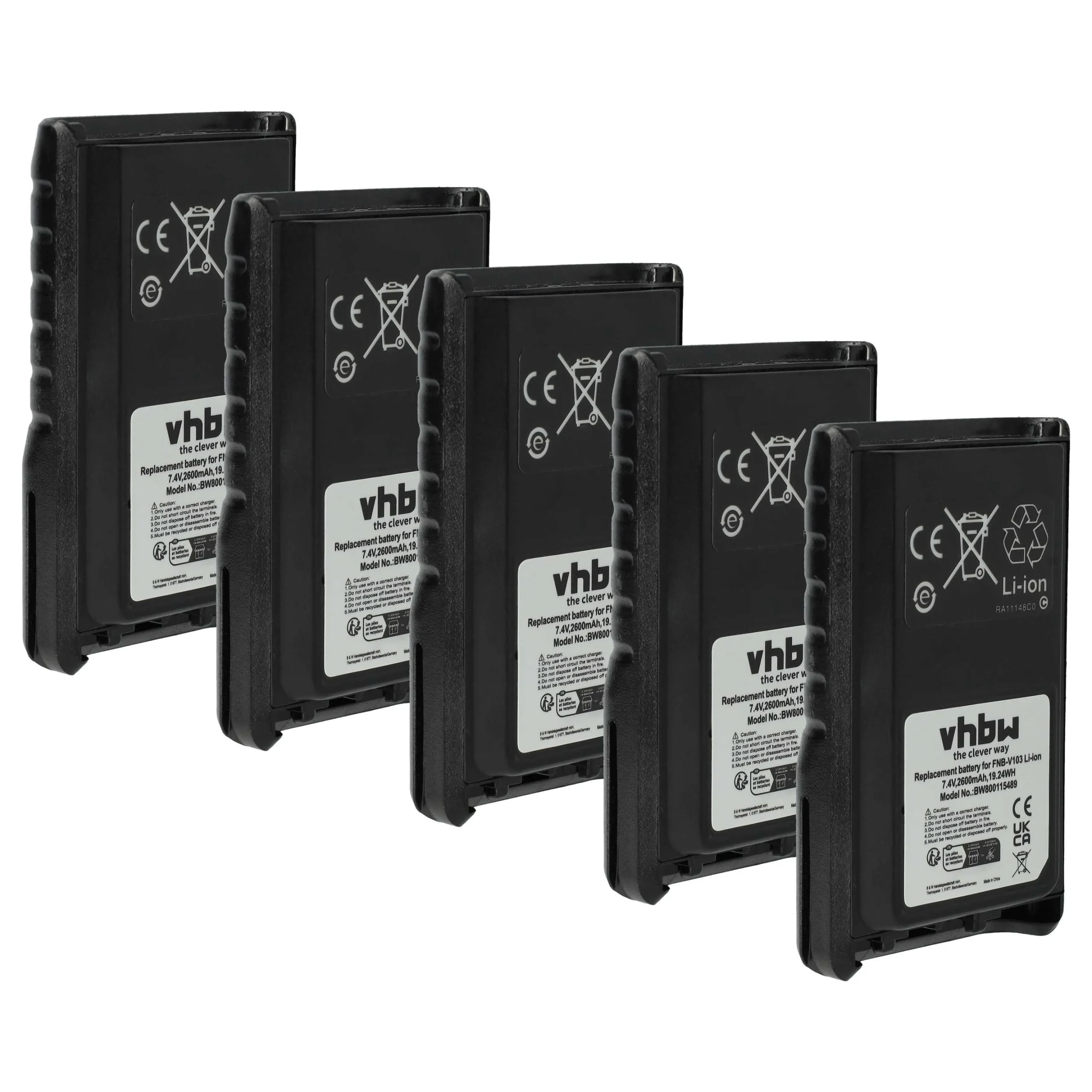 5x Batteries remplace Yaesu Vertex FNB-V103 pour radio talkie-walkie Vertex Yaesu- 2600mAh 7,4V Li-ion