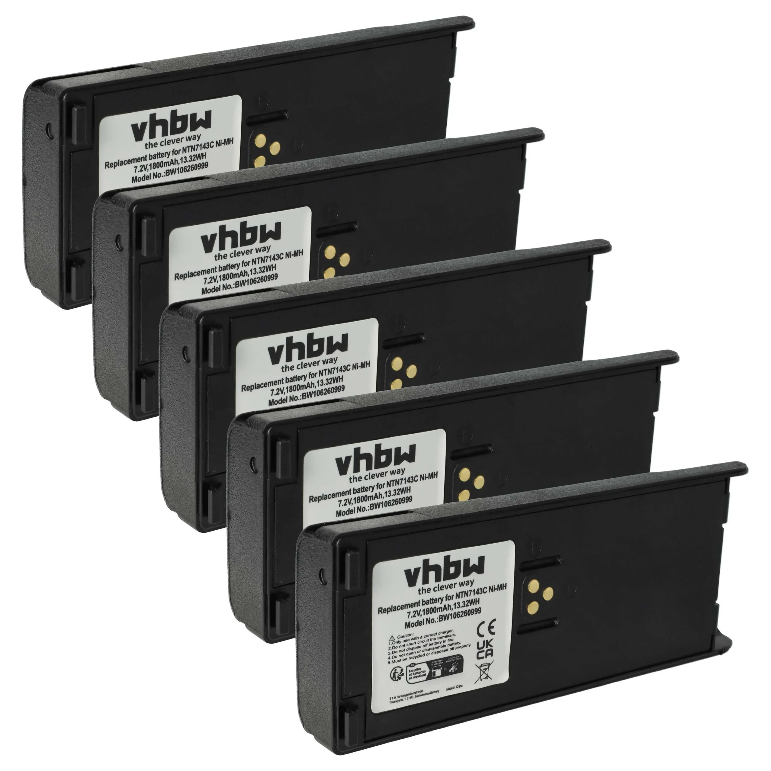 5x Batteries remplace Motorola NTN7143A, NTN7143 pour radio talkie-walkie Motorola- 1800mAh 7,5V NiMH