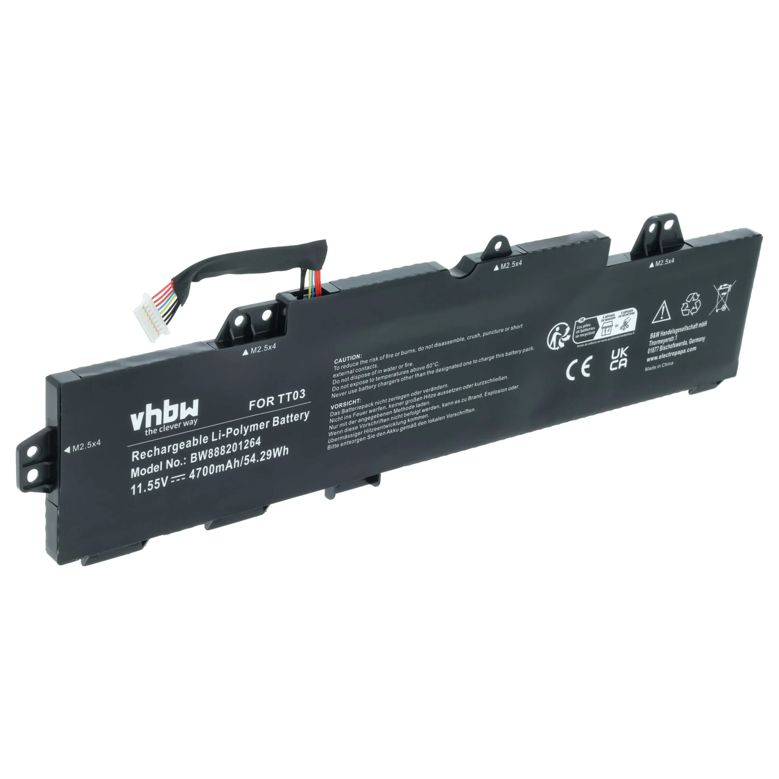 Batterie remplace HP 932824-1C1, 3RS08UT#ABA pour ordinateur portable HP- 4700mAh 11,55V Li-polymère, noir
