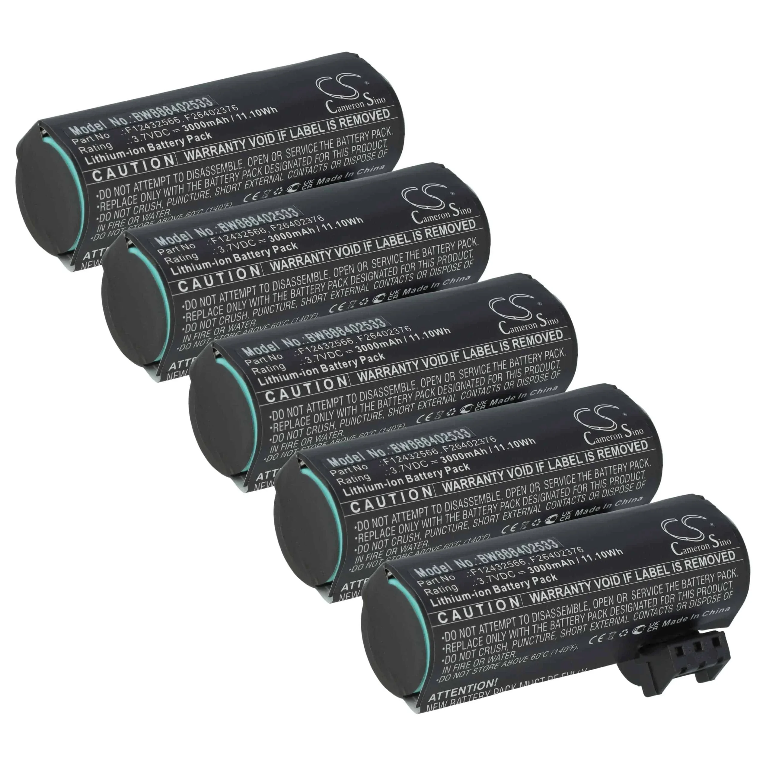 5x Batteries remplace Ingenico F12432566, F26402376 pour scanner de code-barre Ingenico - 3000mAh 3,7V