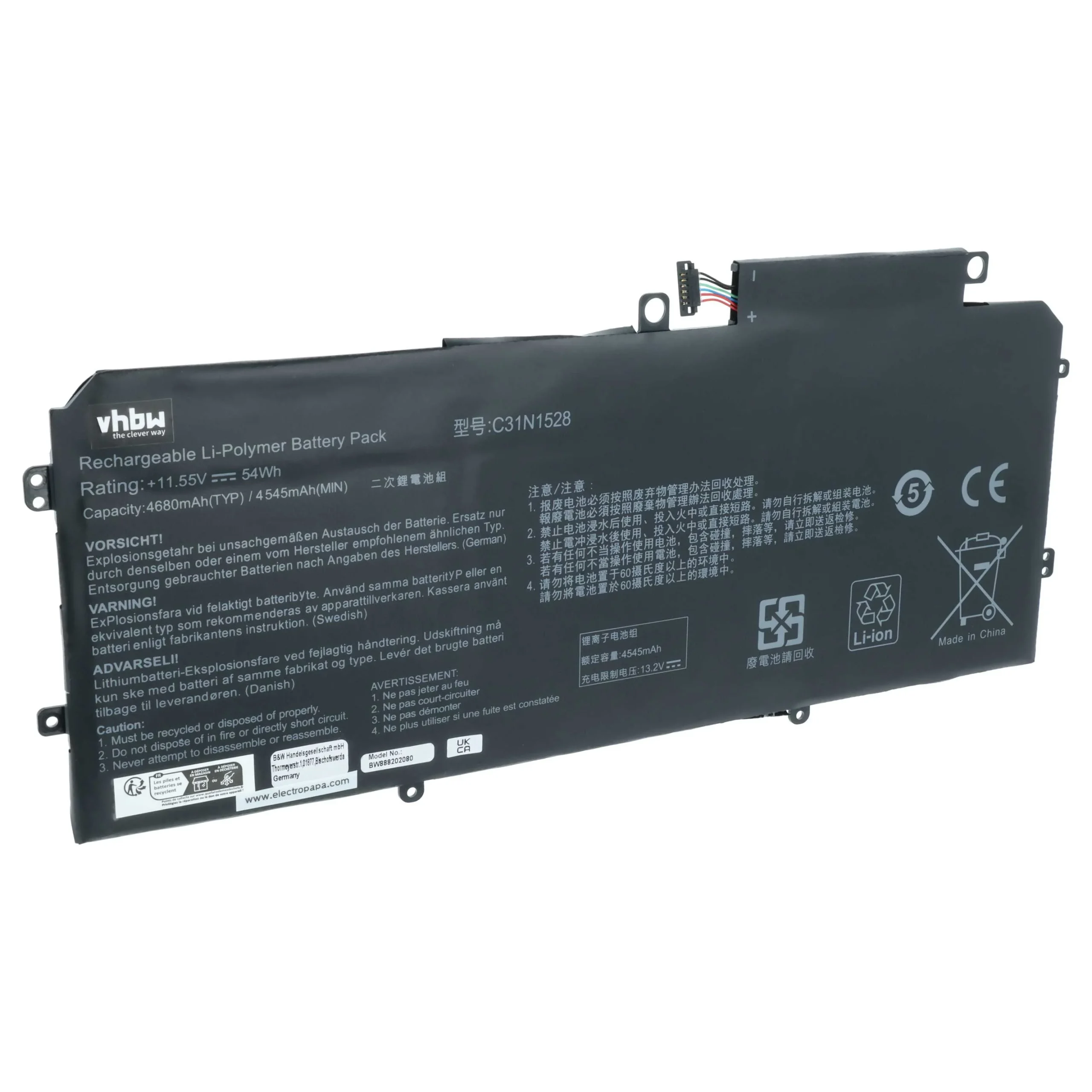 Batterie remplace Asus 0B200-02080000 pour ordinateur portable Asus- 4680mAh 11,55V Li-polymère, noir