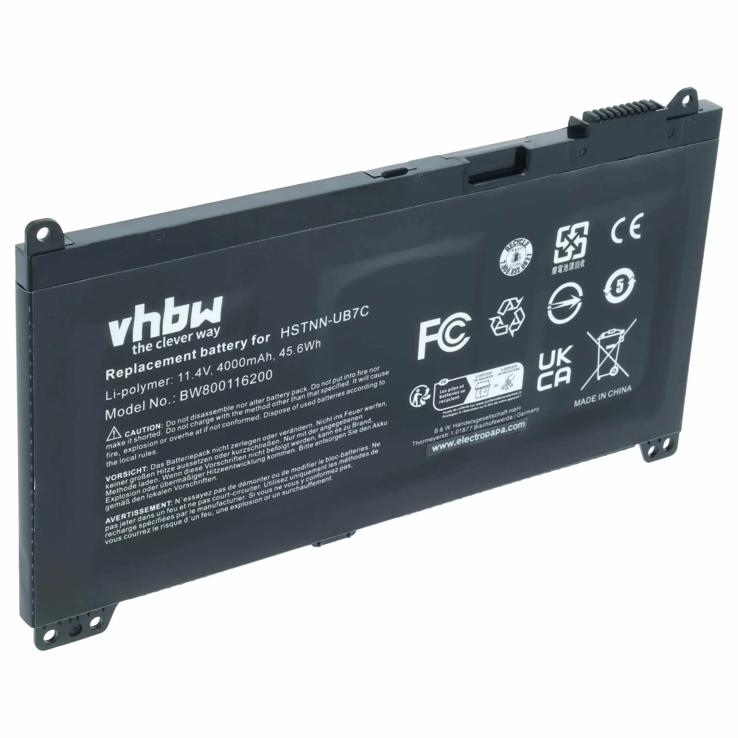 Batterie remplace HP 2TT75UT, 2UA28UT, 2TT74UT pour ordinateur portable HP- 4000mAh 11,4V Li-polymère, noir