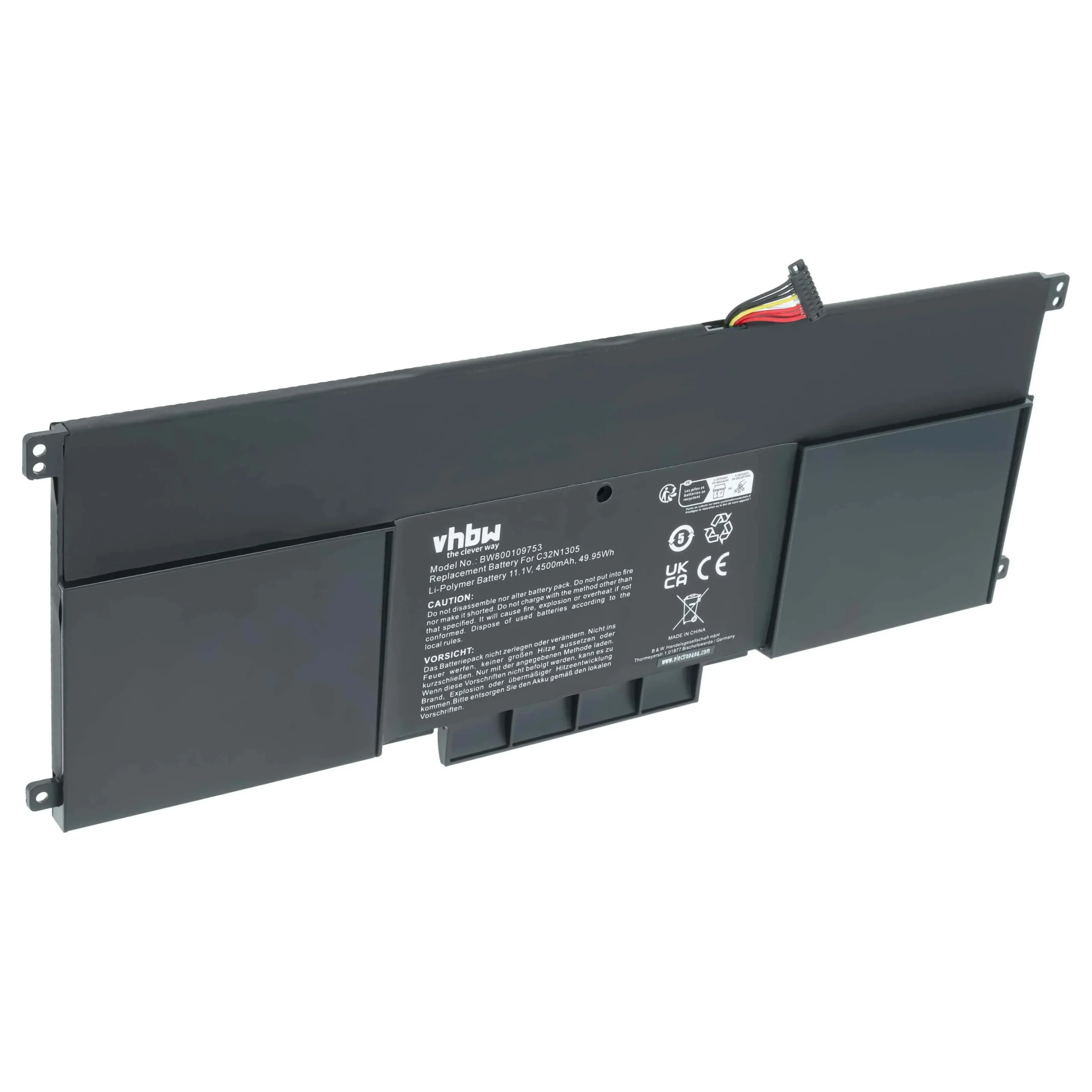 Batterie remplace Asus C32N1305, 0B200-00540000 pour ordinateur portable Asus- 4500mAh 11,1V Li-polymère, noir