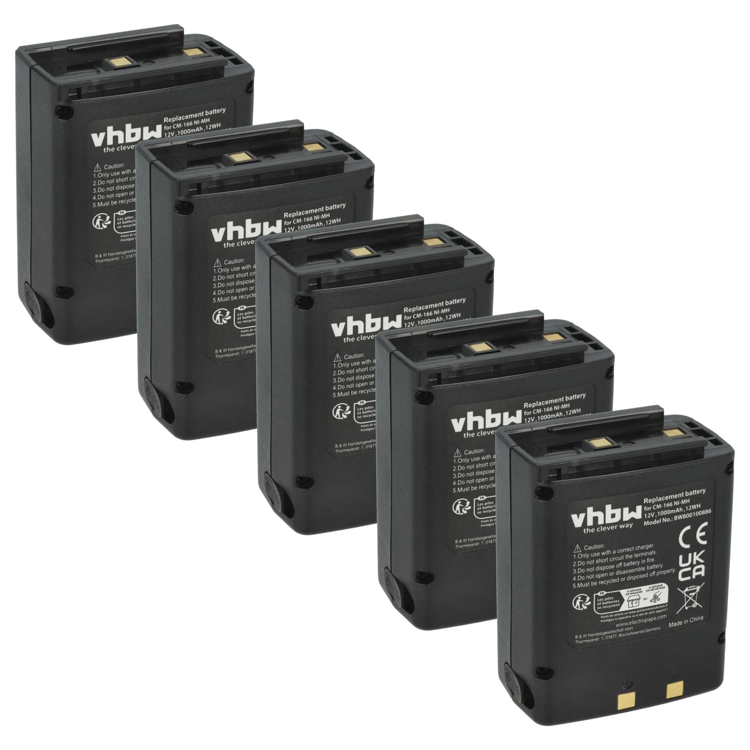 5x Batteries remplace Icom BP-166, CM-166, CM-166S, CM-22A pour radio talkie-walkie Icom- 1000mAh 12V NiMH