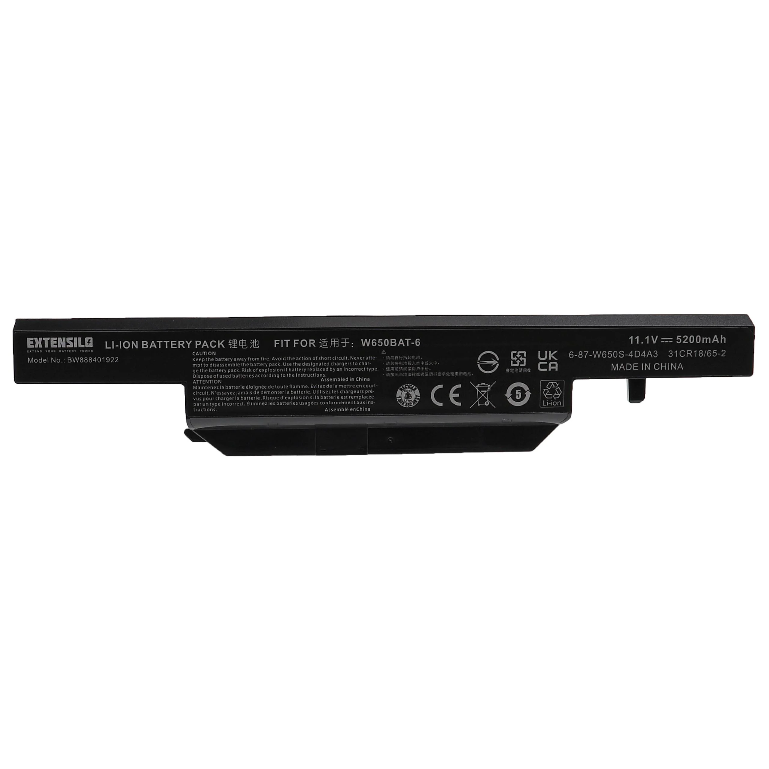 Batterie remplace Clevo 6-87-W650S-4D4A1, 6-87-W650S-4D4A pour ordinateur portable Clevo- 5200mAh 11,1V Li-ion
