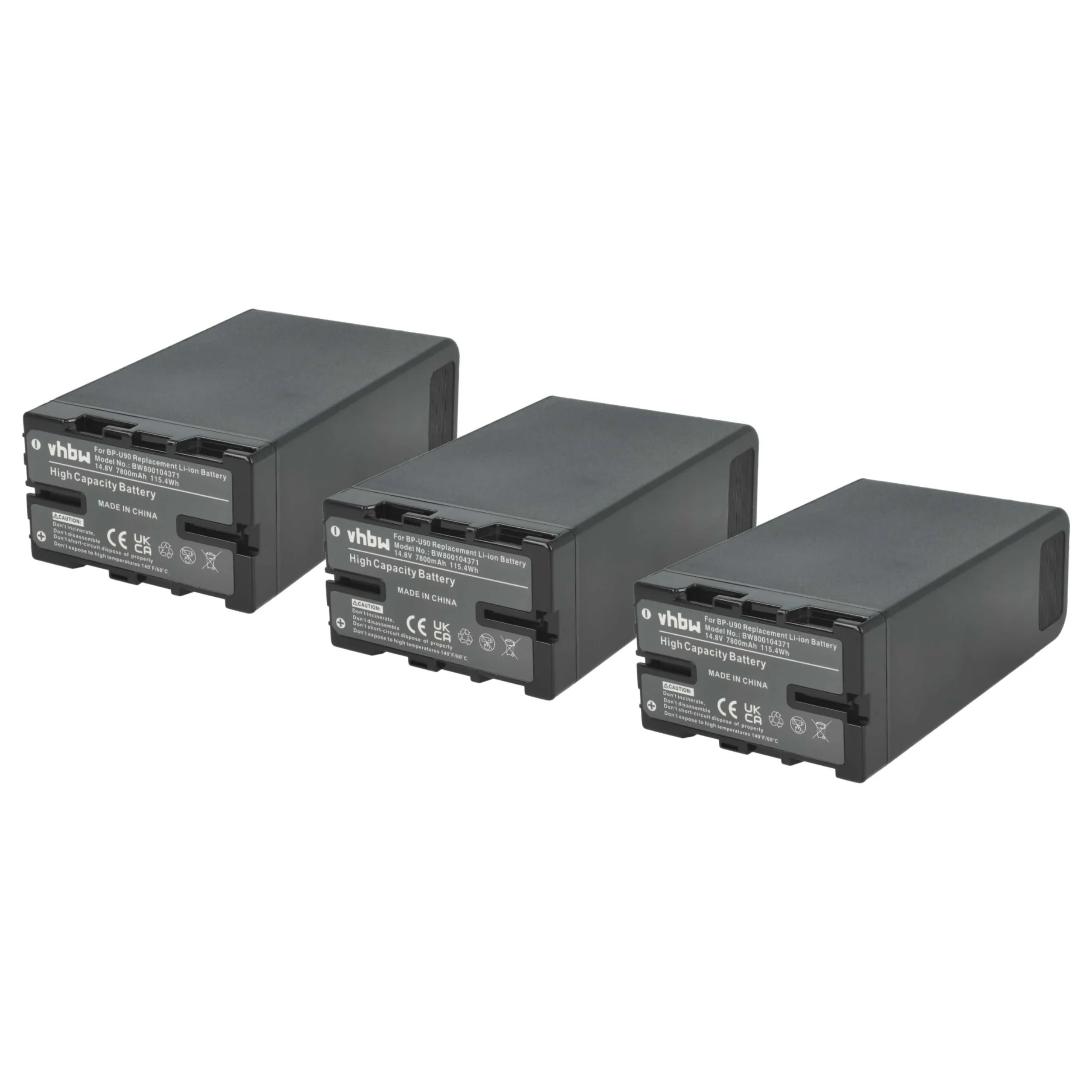 3x Batteries remplace Sony BP-U90, BP-U60, BP-U30, BP-U95 pour caméscope Sony- 7800mAh 14,8V Li-ion avec puce