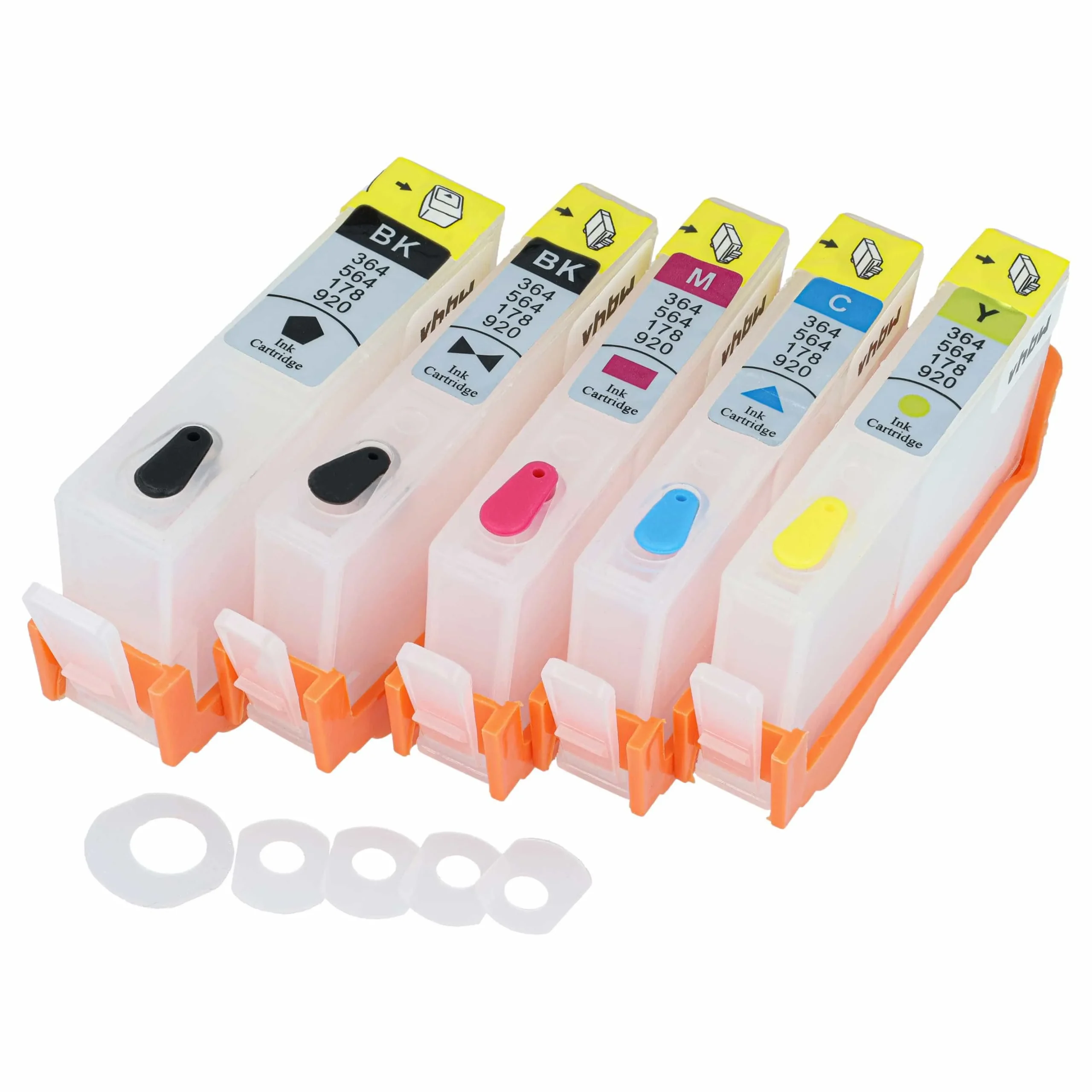5x Cartouche d'encre CISS remplace HP 364 XL, 364, CB317EE pour imprimante HP - Y/M/C/B + noir photo + puce