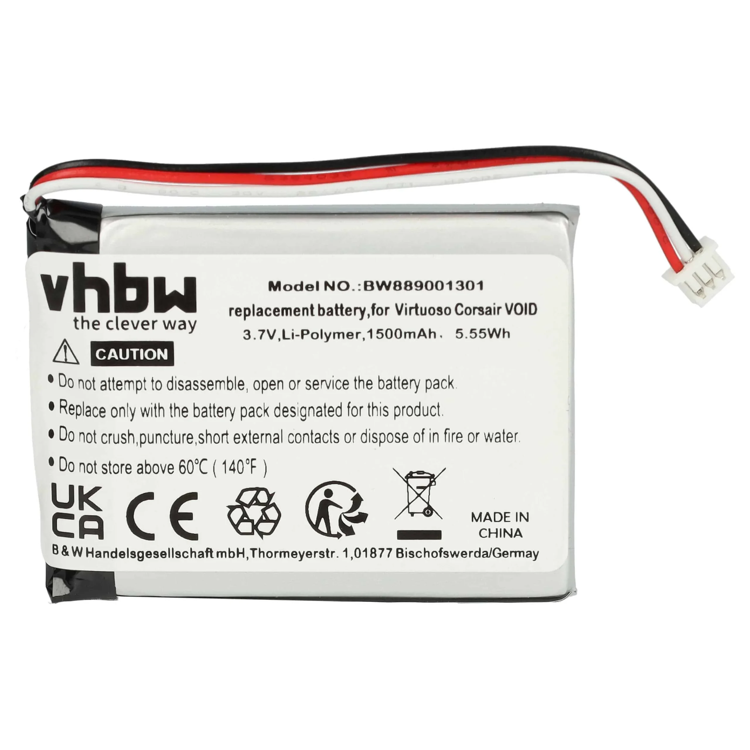 Batterie remplace Corsair CA-9011127-NA, 603450, AEC524050, MH45908 casque audio Corsair - 1500mAh 3,7V Li-ion