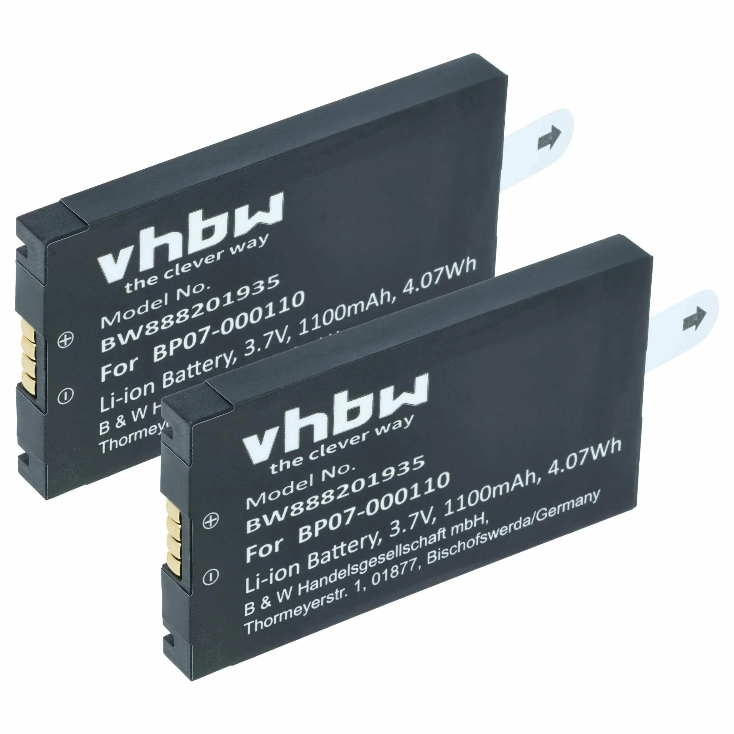 2x Batteries remplace Datalogic 11300794, 3H21-00000370 pour scanner de code-barre Datalogic - 1100mAh 3,7V