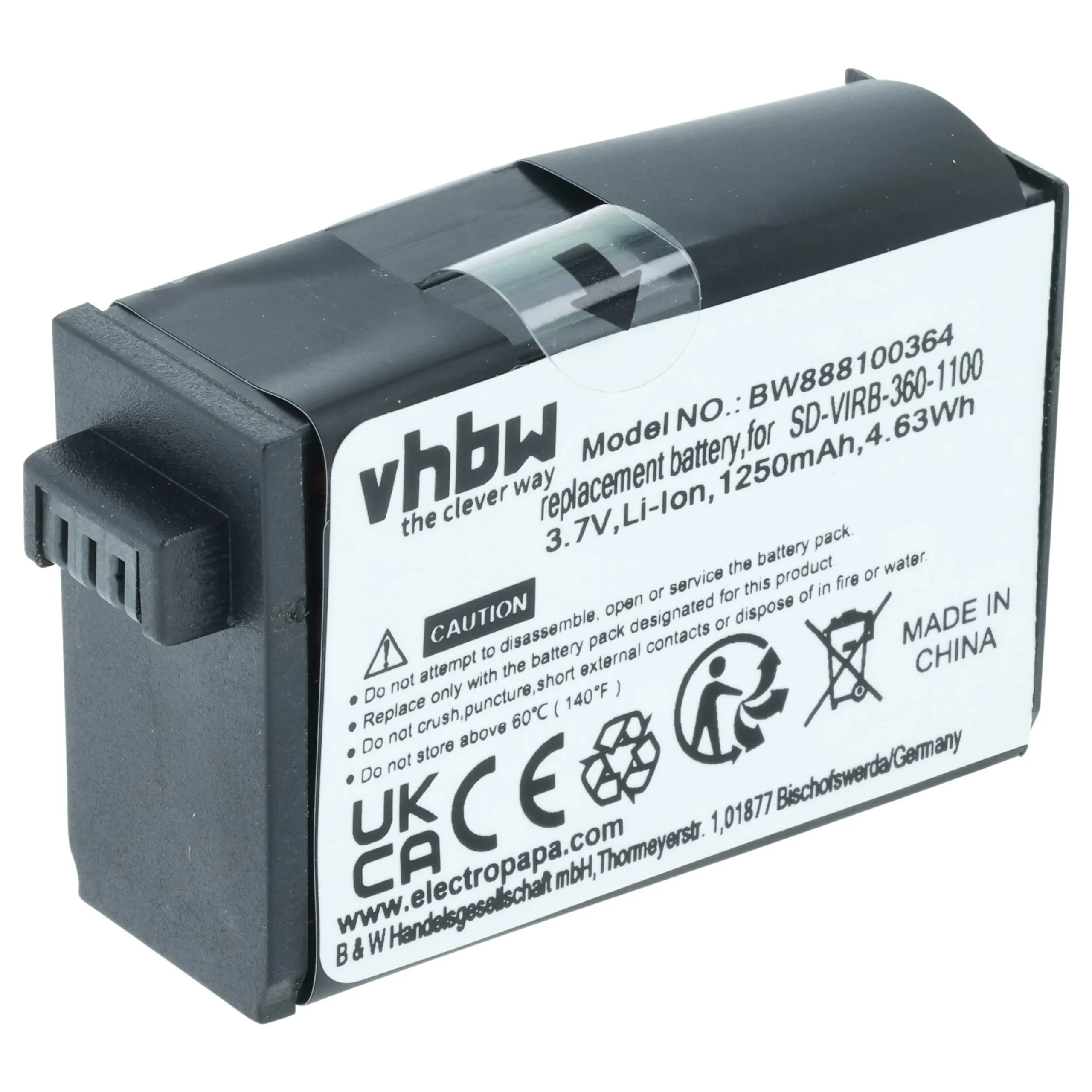 Batterie remplace Garmin 010-12521-40, 360-00106-00 pour caméscope Garmin- 1250mAh 3,8V Li-ion