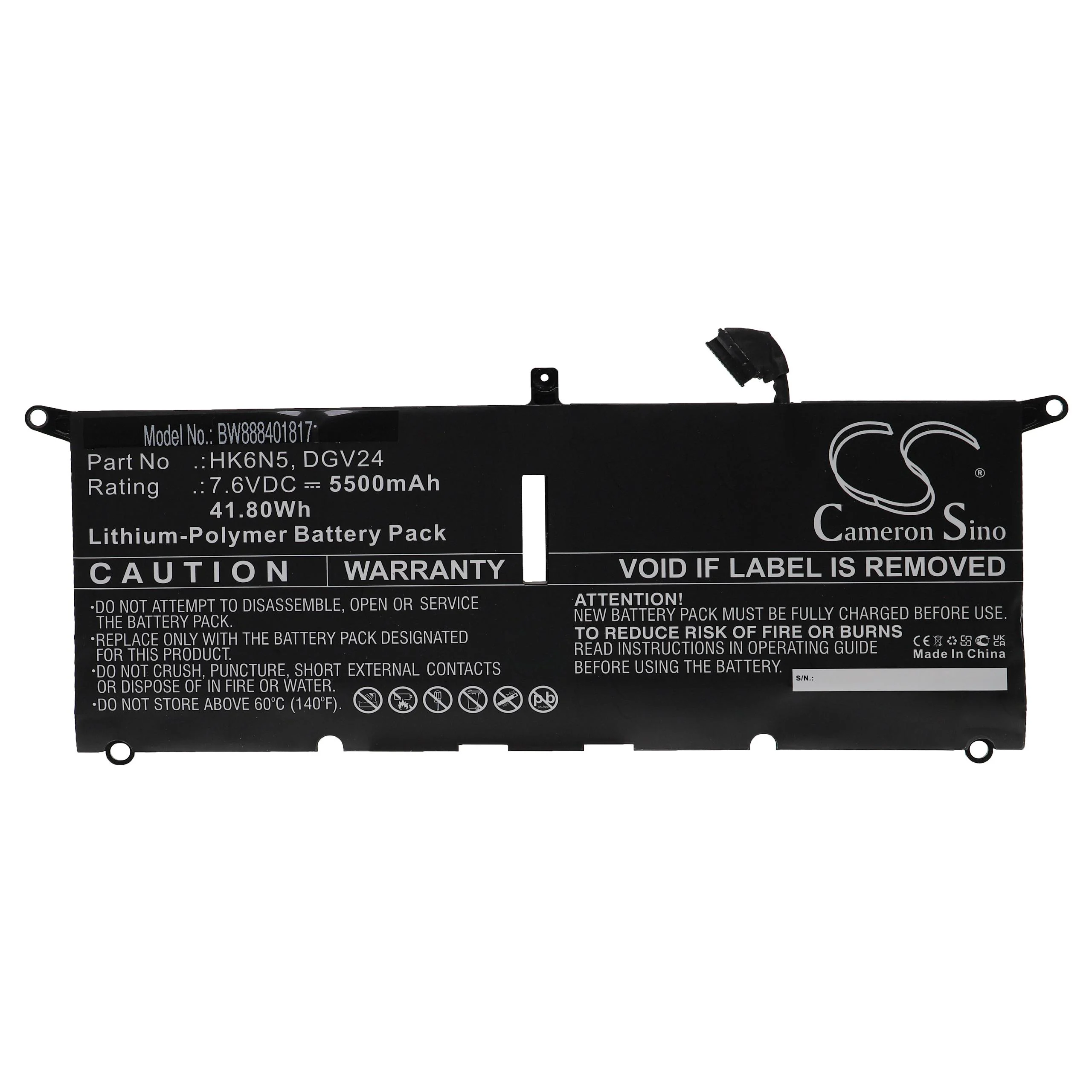Batterie remplace Dell HK6N5, DGV24 pour ordinateur portable Dell- 5500mAh 7,6V Li-polymère