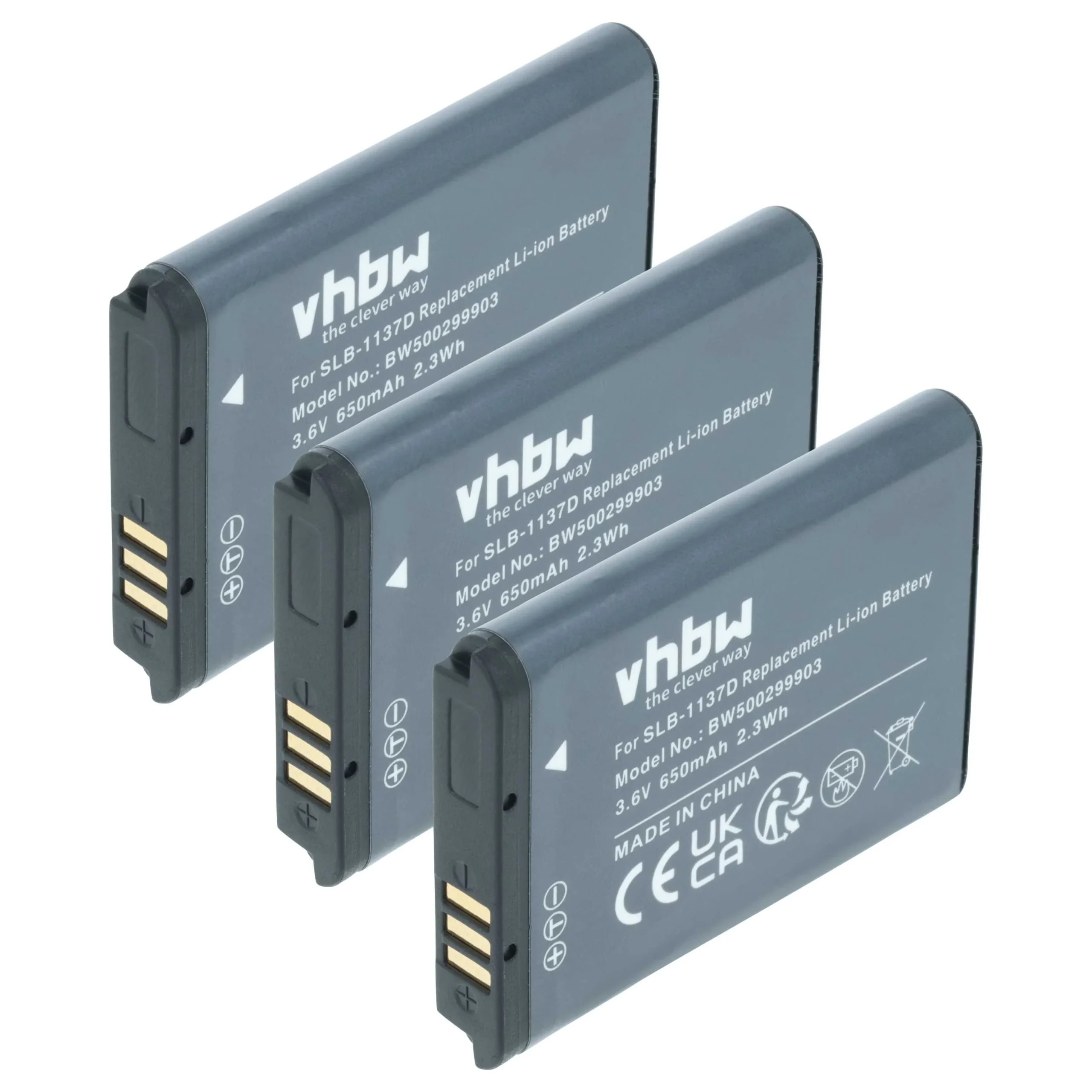 3x Batteries remplace Samsung SLB-1137d pour appareil photo Samsung- 750mAh 3,6V Li-ion