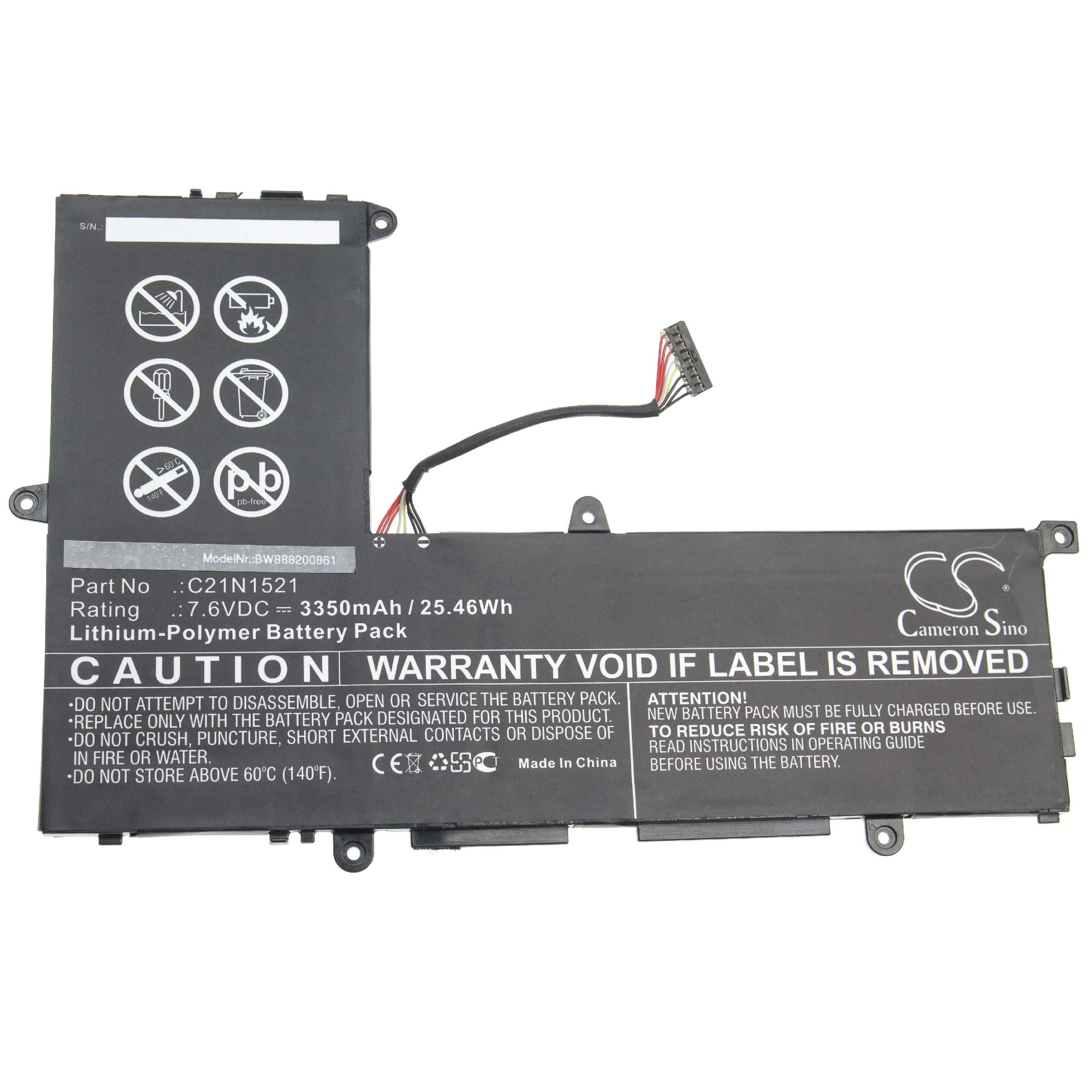 Batterie remplace Asus C21N1521, 0B200-01870000 pour ordinateur portable Asus- 3350mAh 7,6V Li-polymère, noir