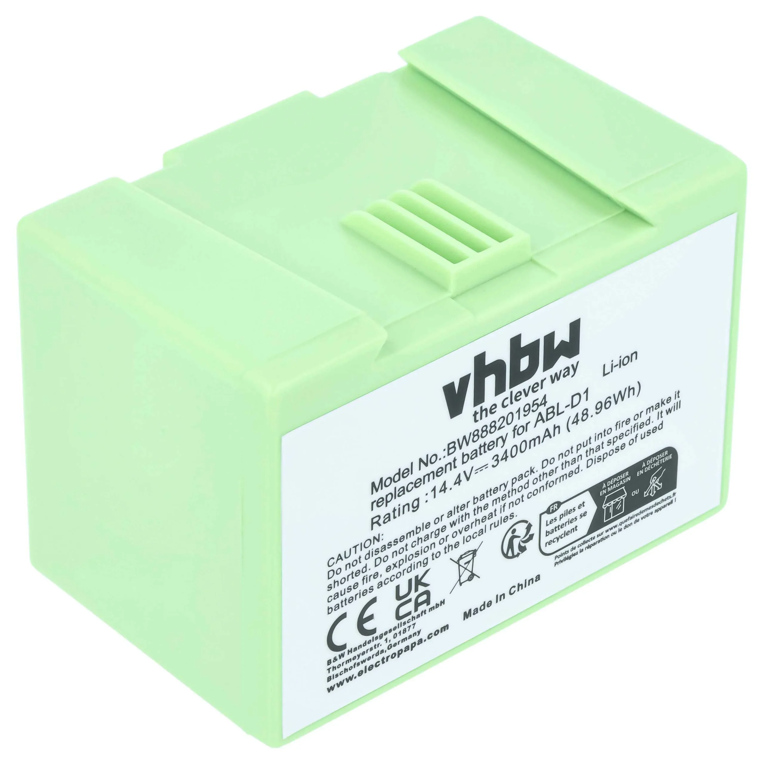 Batterie remplace iRobot ABL-D1, 4624864, ABL-D2 pour robot aspirateur iRobot - 3400mAh 14,4V Li-ion
