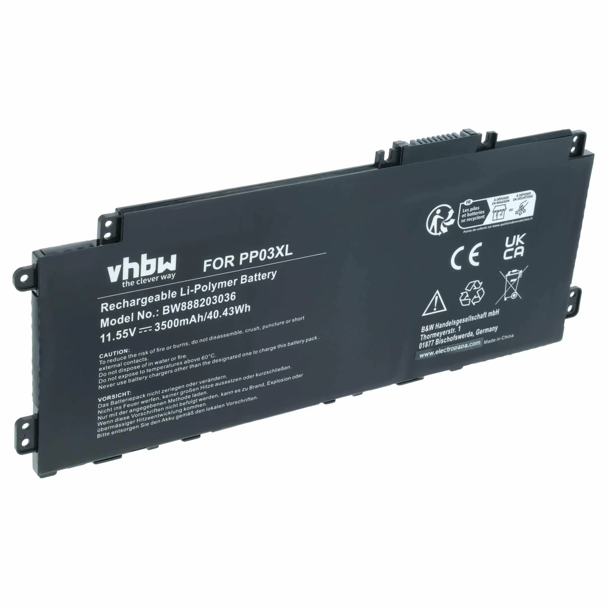 Batterie remplace HP HSTNN-LB8S, HSTNN-DB9X pour ordinateur portable HP- 3500mAh 11,55V Li-polymère