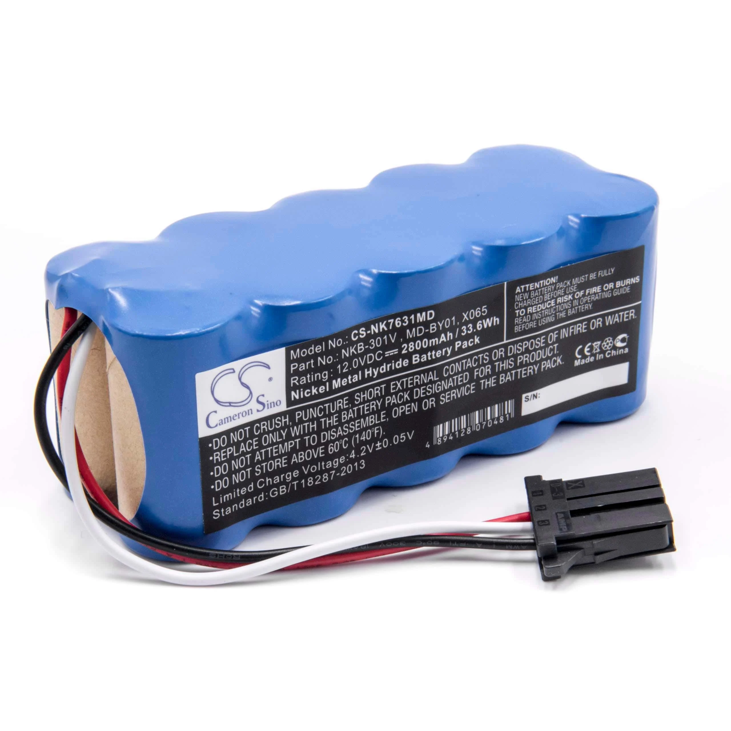 Batterie remplace Nihon Kohden X065, NKB-301V, MD-BY01 pour appareil médical Nihon Kohden - 2800mAh 12V NiMH