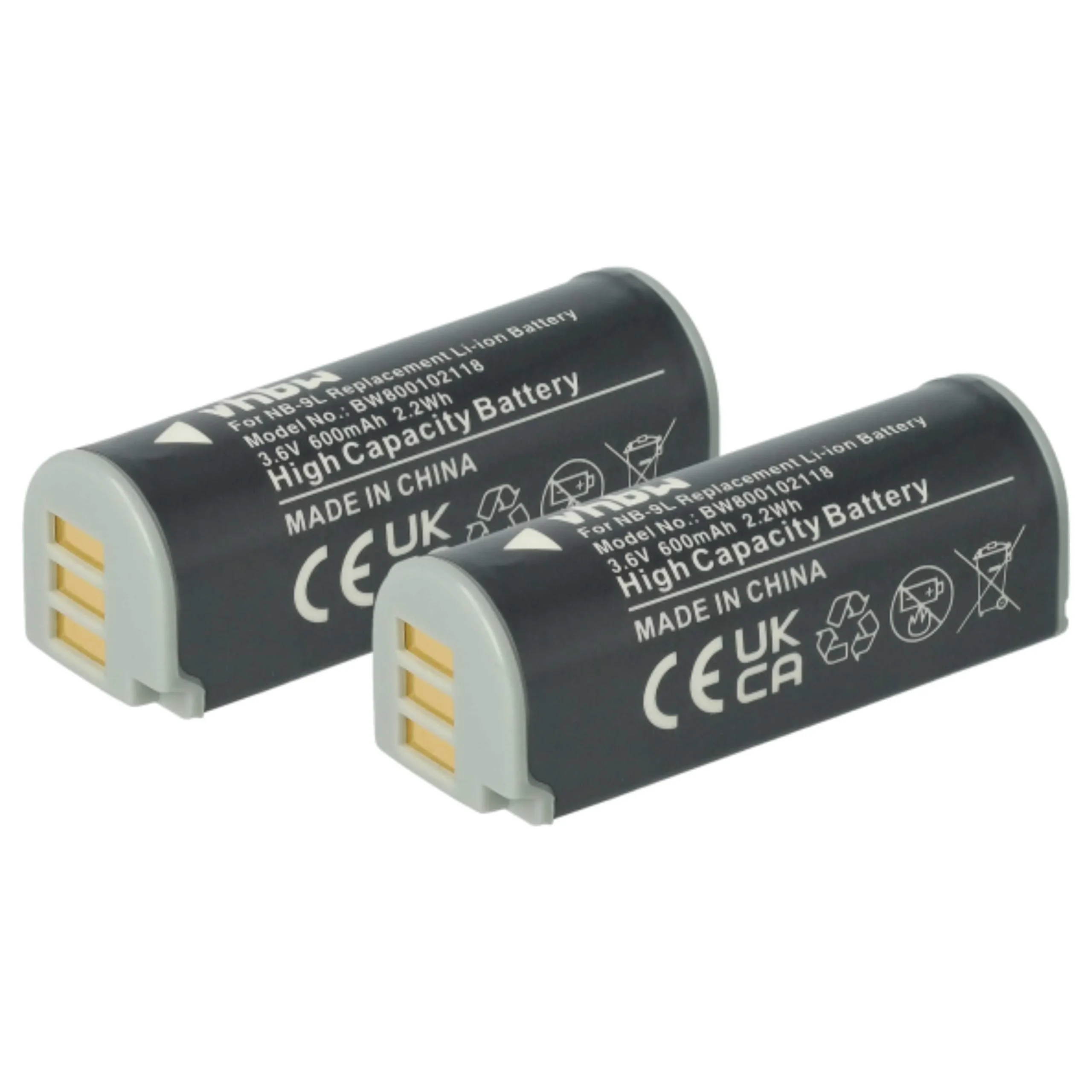 2x Batteries remplace Canon NB-9L pour appareil photo Canon- 600mAh 3,6V Li-ion