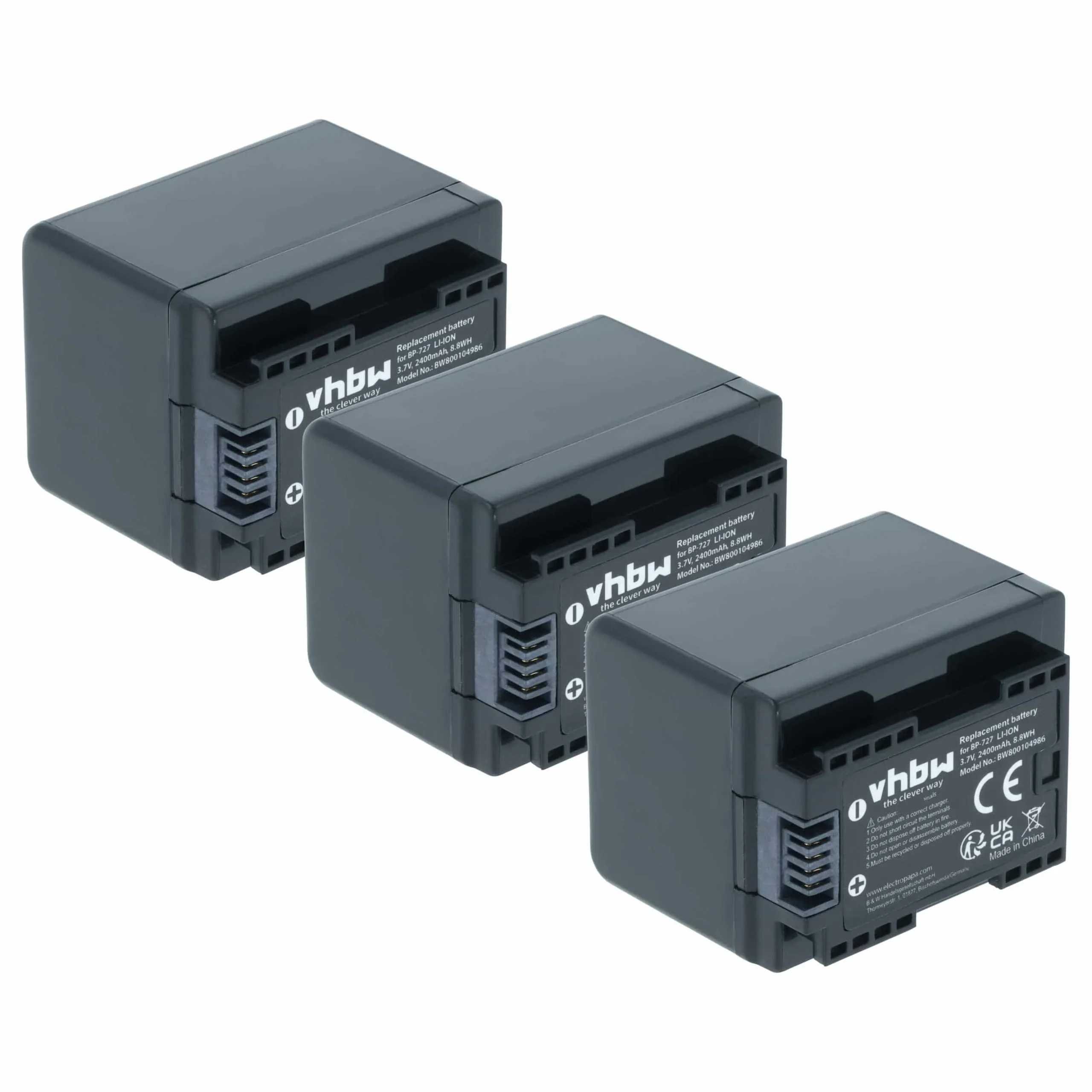 3x Batteries remplace Canon BP-727 pour caméscope Canon- 2400mAh 3,6V Li-ion avec puce