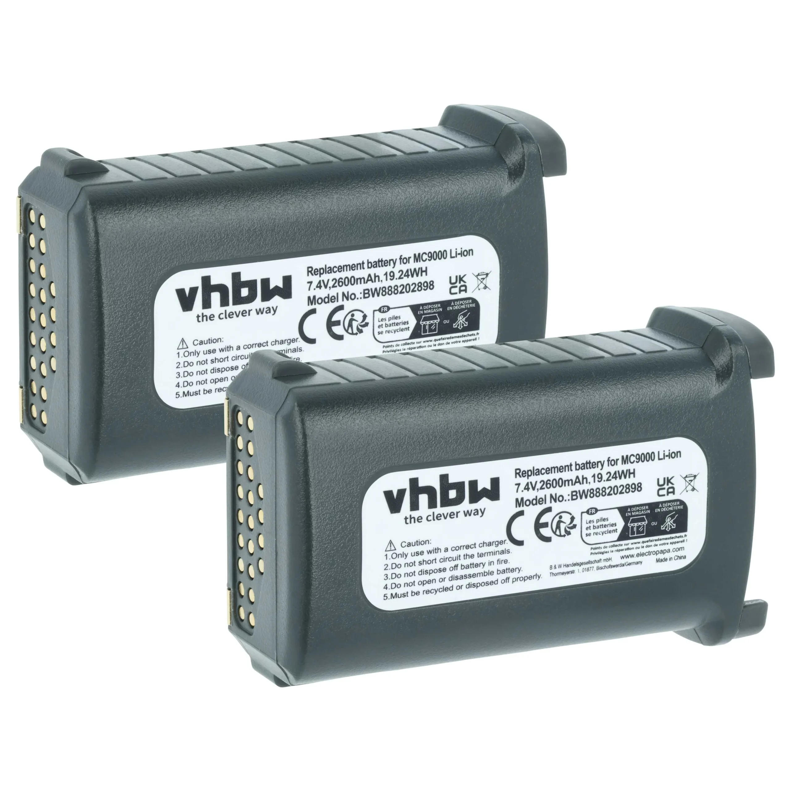 2x Batteries remplace Symbol 21-65587-01, 21-61261-01 pour ordinateur de poche Symbol - 2600mAh 7,4V Li-ion