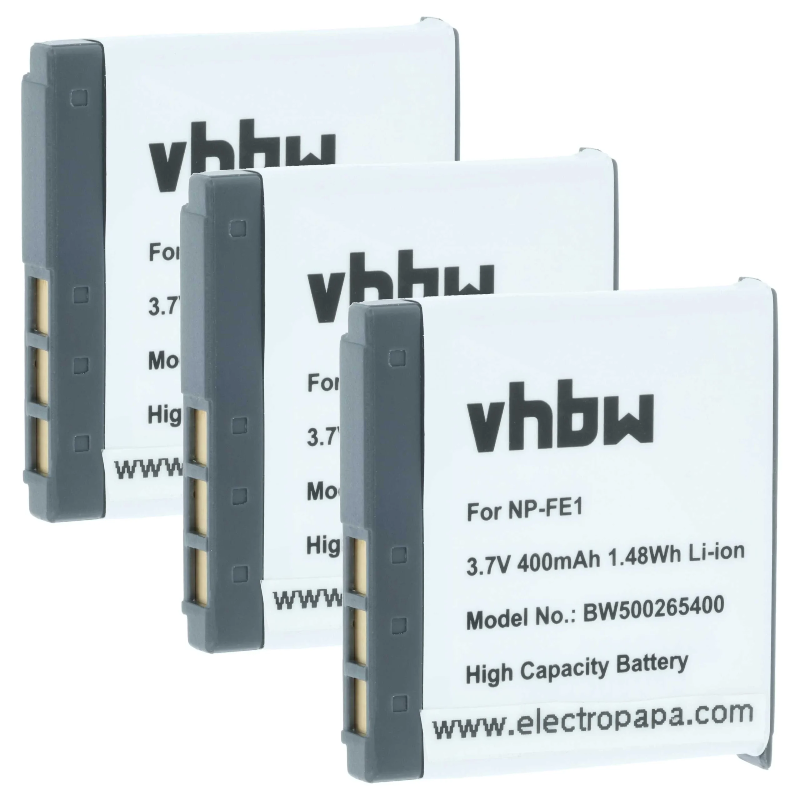 3x Batteries remplace Sony NP-FE1 pour appareil photo Sony- 370mAh 3,6V Li-ion