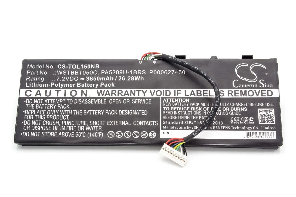 Batterie remplace Toshiba P000627450 pour ordinateur portable Toshiba- 3650mAh 7,2V Li-polymère, noir
