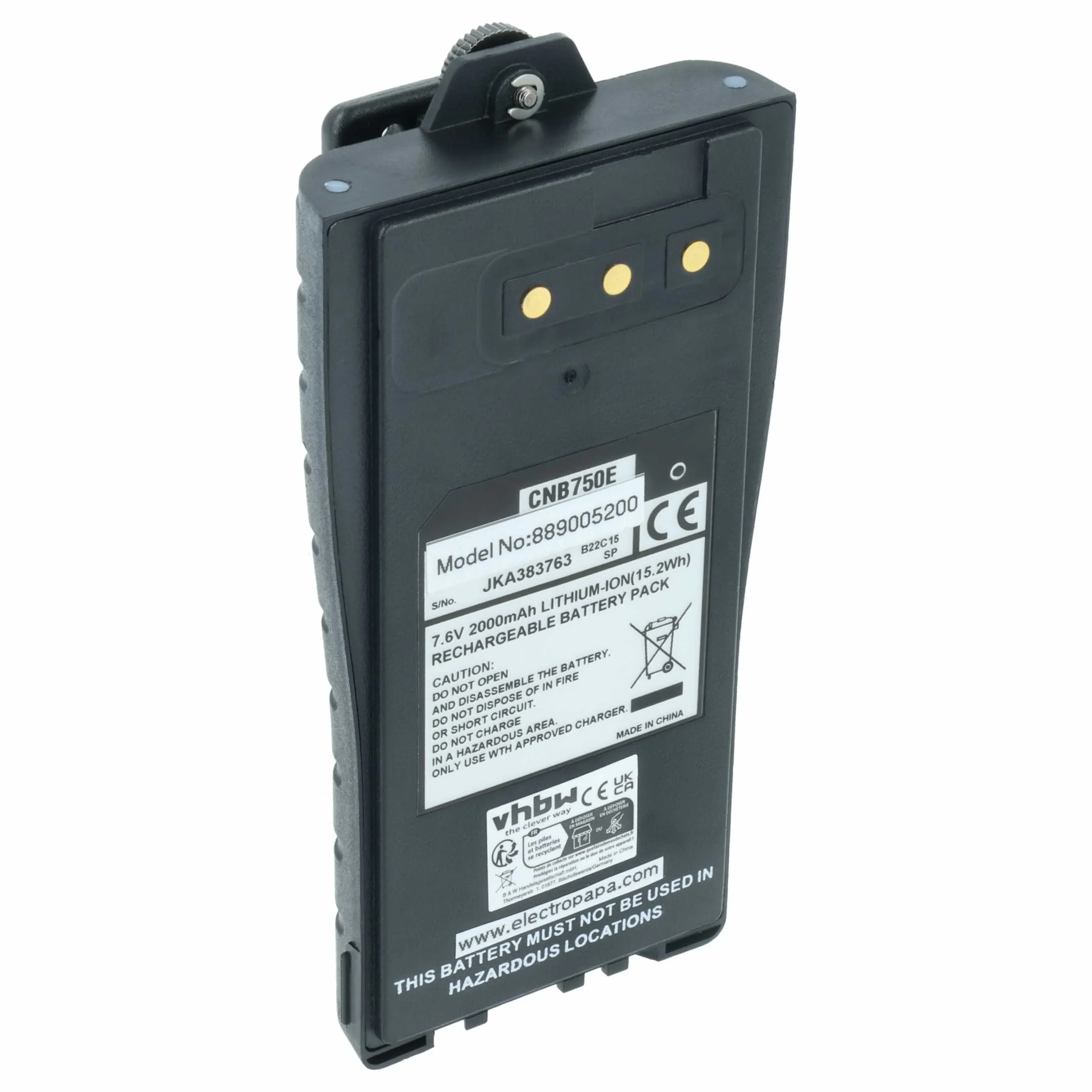 Batterie remplace Entel CNB750E pour radio talkie-walkie Entel- 2000mAh 7,6V Li-ion