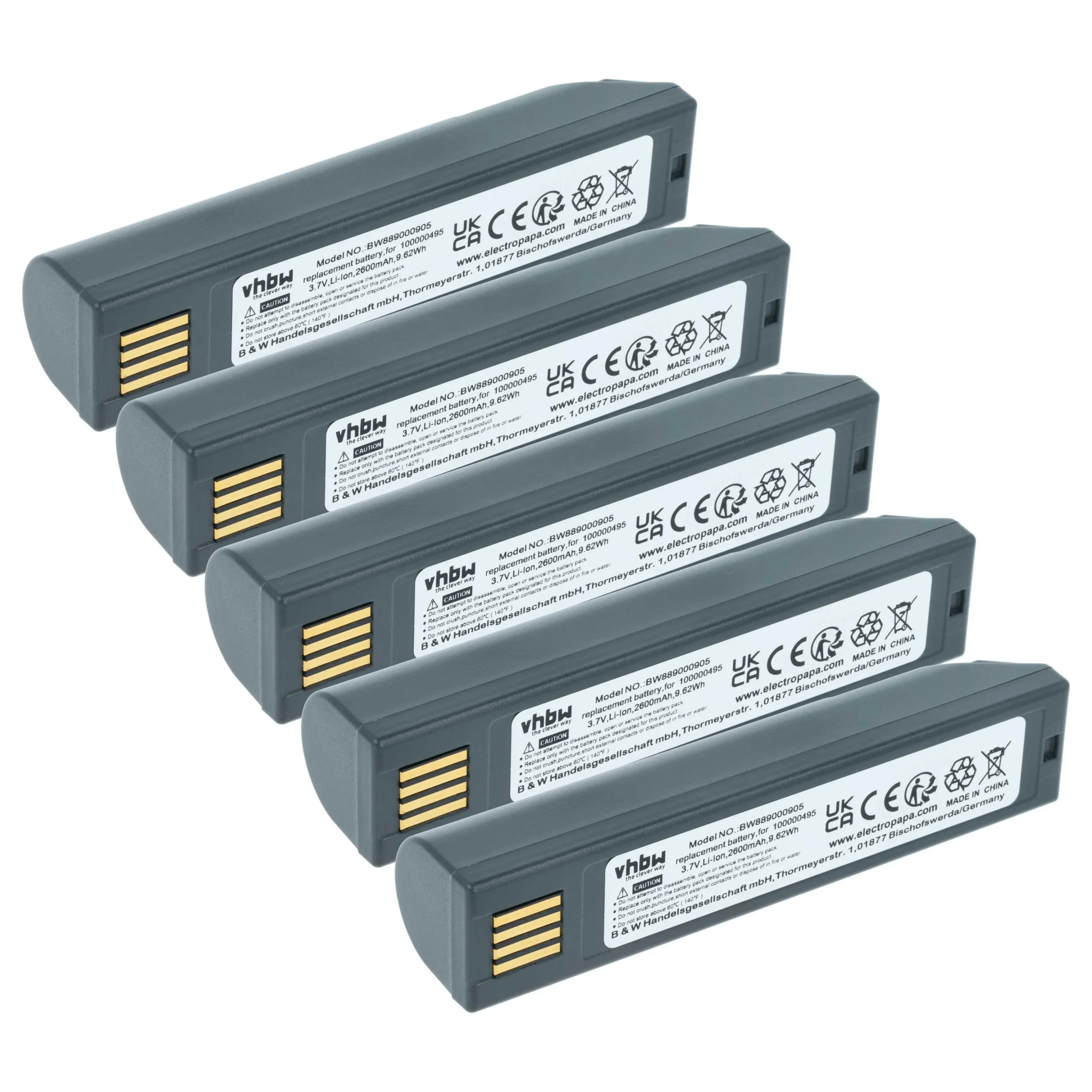 5x Batteries remplace Honeywell 013283, 100000495 pour scanner de code-barre Honeywell - 2600mAh 3,7V