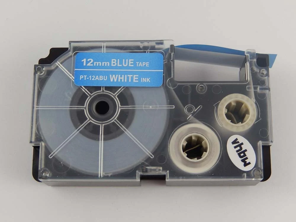 Cassette à ruban remplace Casio XR-12ABU1, XR-12ABU - 12mm lettrage Blanc ruban Bleu, plastique