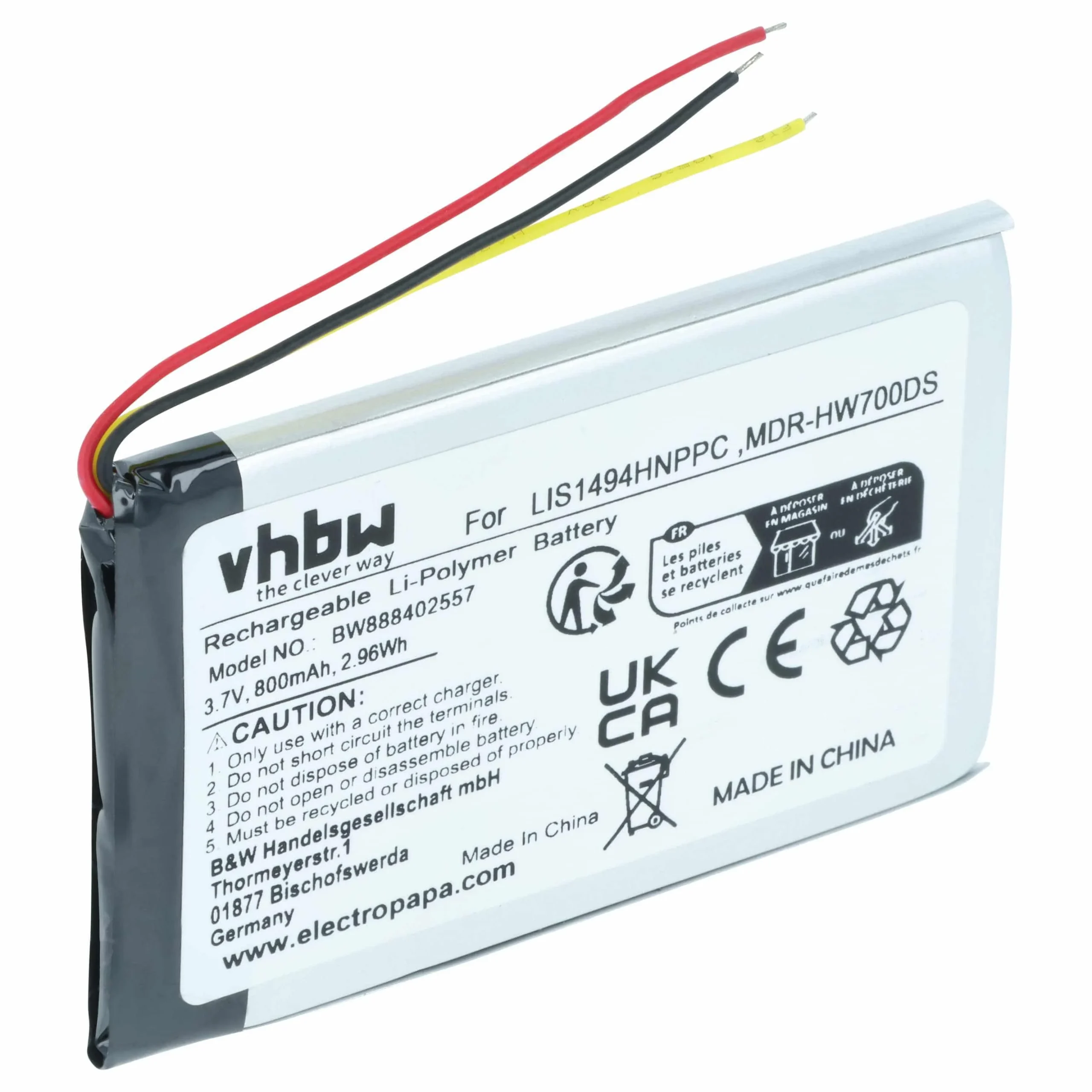 Batterie remplace Sony LIS1494HNPPC casque audio Sony - 800mAh 3,7V Li-polymère