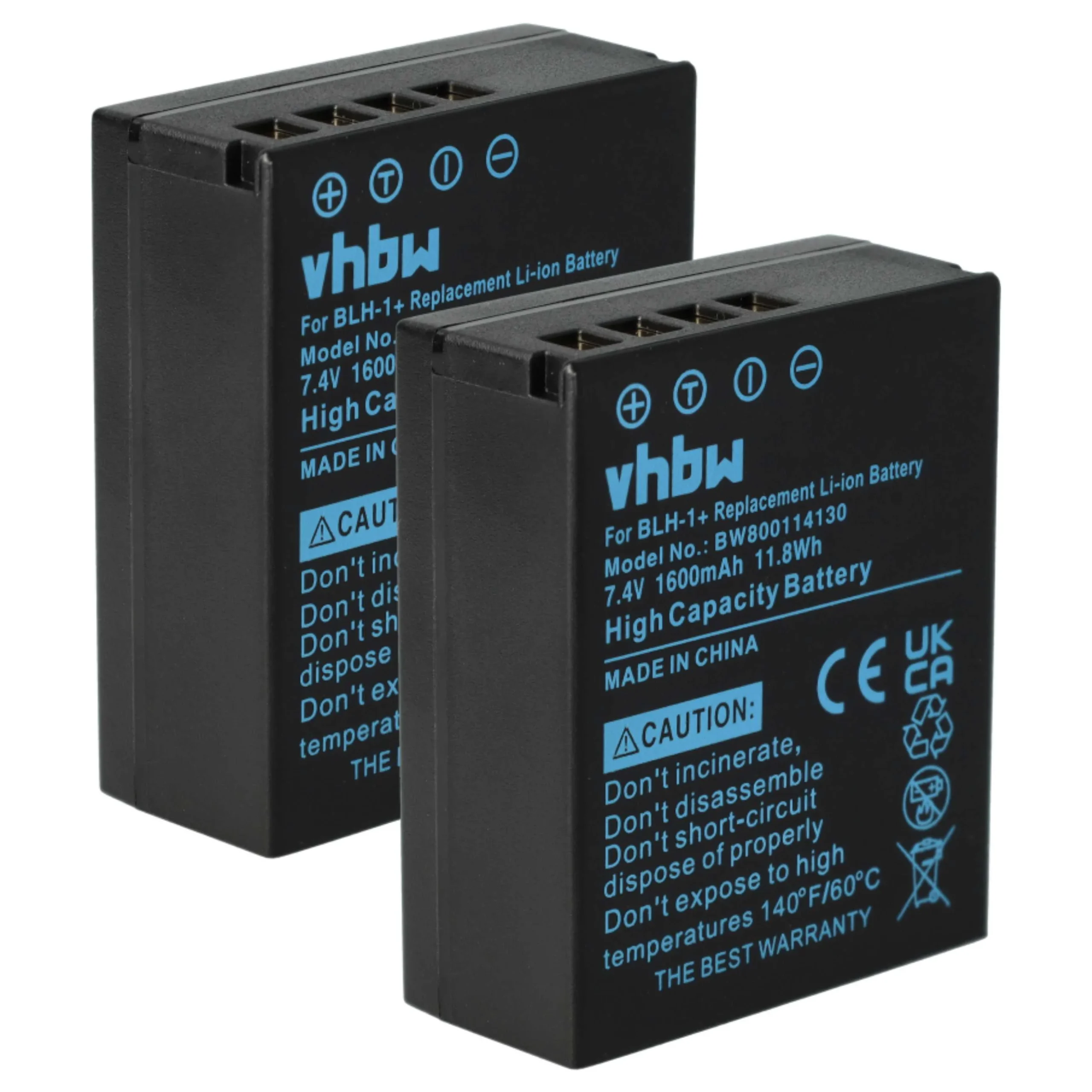 2x Batteries remplace Olympus BLH-1 pour appareil photo Olympus- 1600mAh 7,4V Li-ion