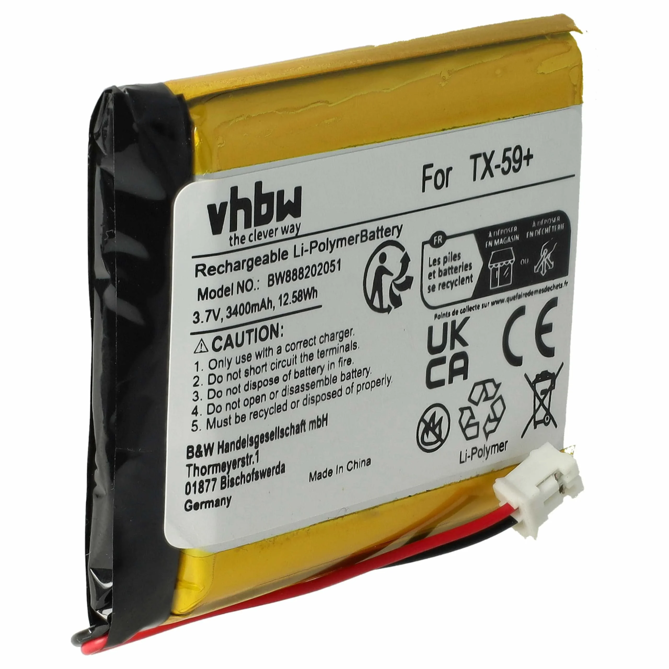 Batterie remplace Technaxx 4653, TE4653 pour interphone Technaxx - 3400mAh 3,7V Li-ion - Video Doorbell Akku