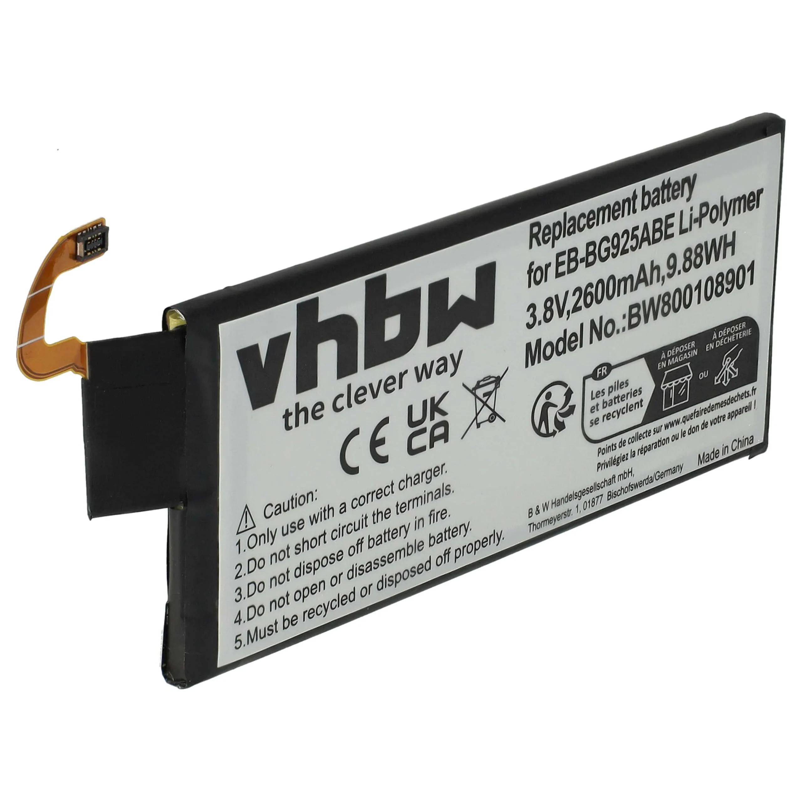 Batterie remplace Samsung EB-BG925ABE téléphone portable Samsung - 2600mAh 3,8V Li-polymère