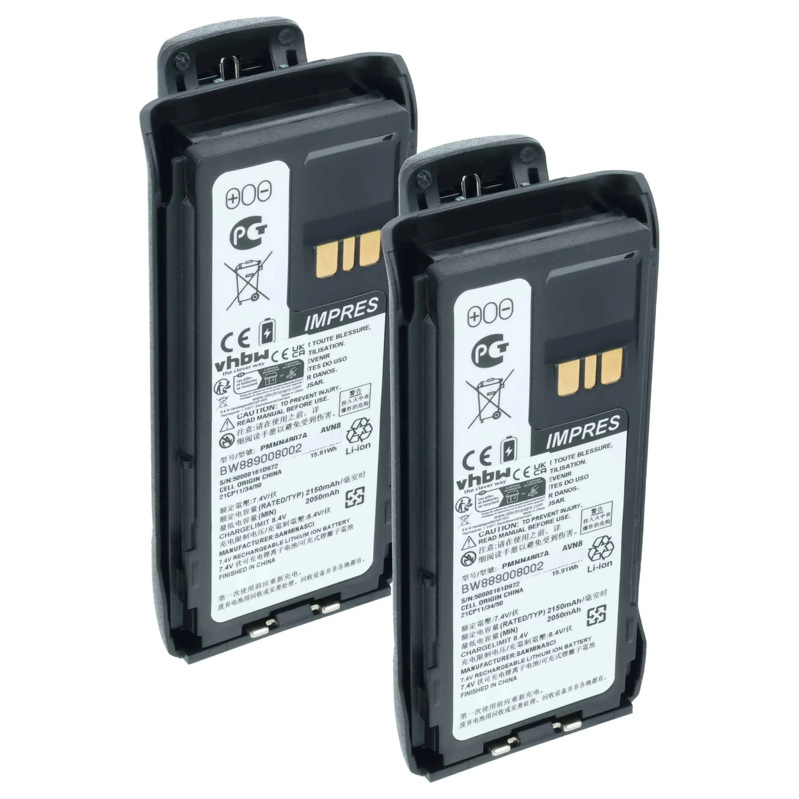 2x Batteries remplace Motorola PMNN4407A, PMNN4407 pour radio talkie-walkie Motorola- 2150mAh 8,4V Li-ion