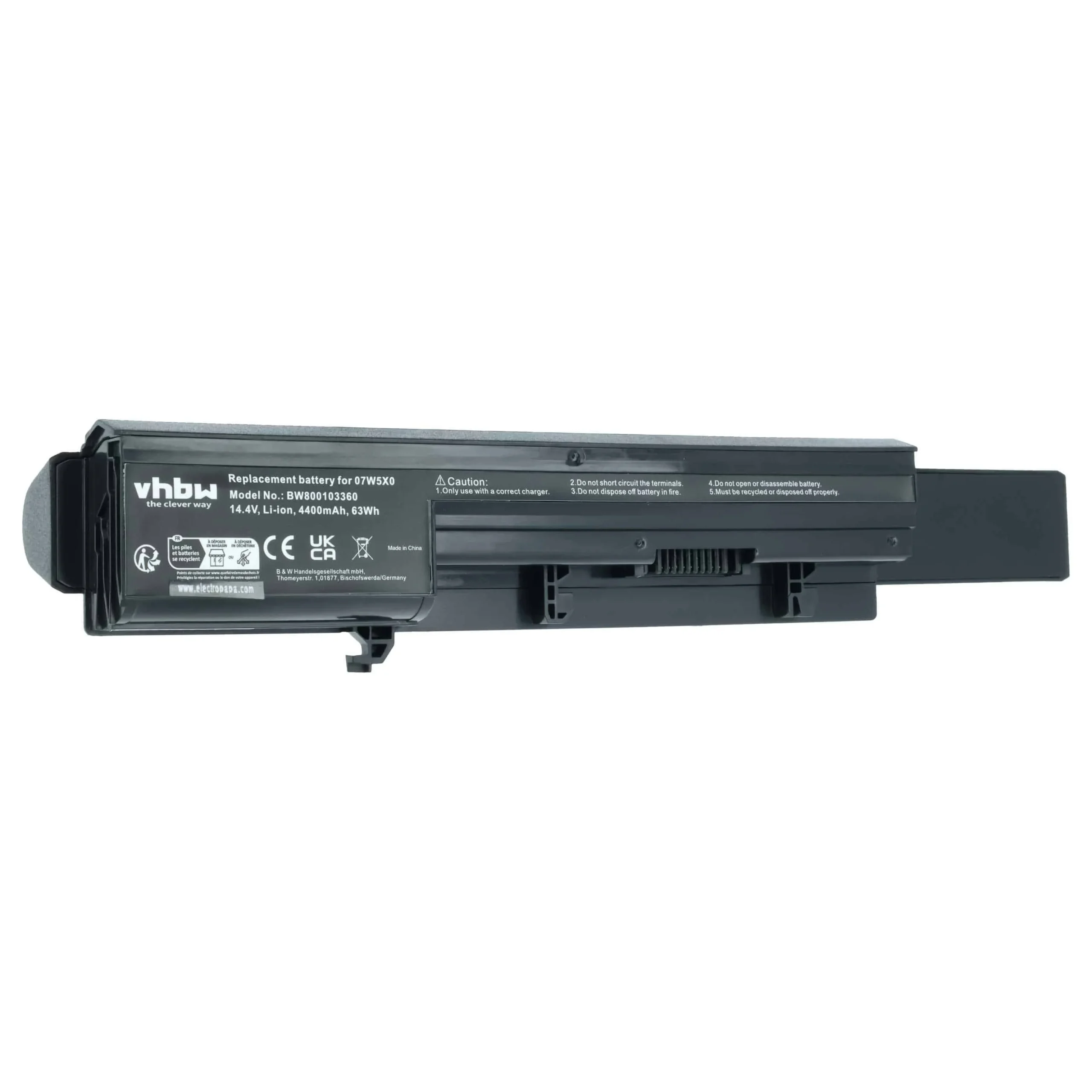 Batterie remplace Dell 07W5X0, 07W5X09C, 093G7X pour ordinateur portable Dell- 4400mAh 14,8V Li-ion, noir