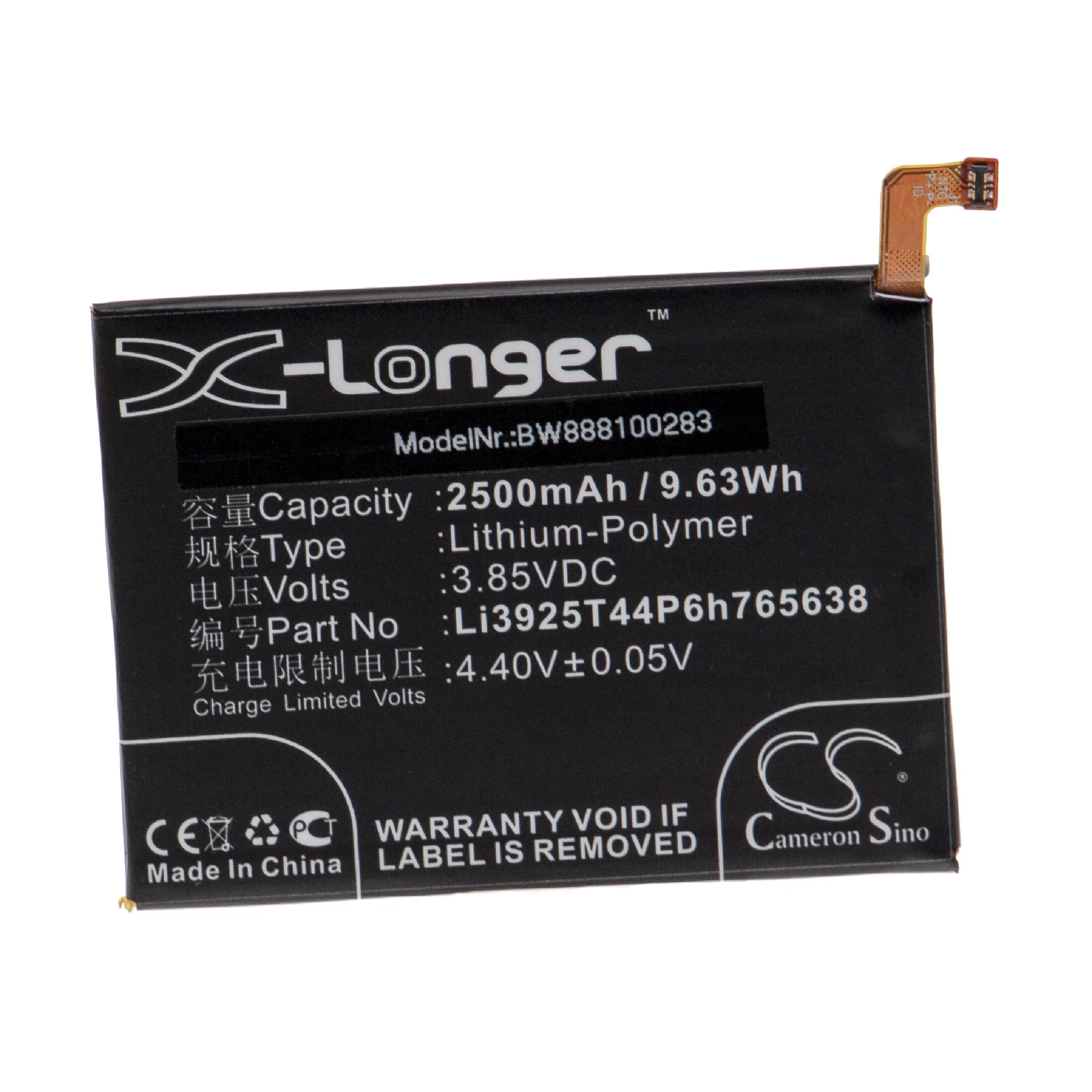 Batterie remplace ZTE Li3925T44P6h765638 téléphone portable ZTE - 2500mAh 3,85V Li-polymère